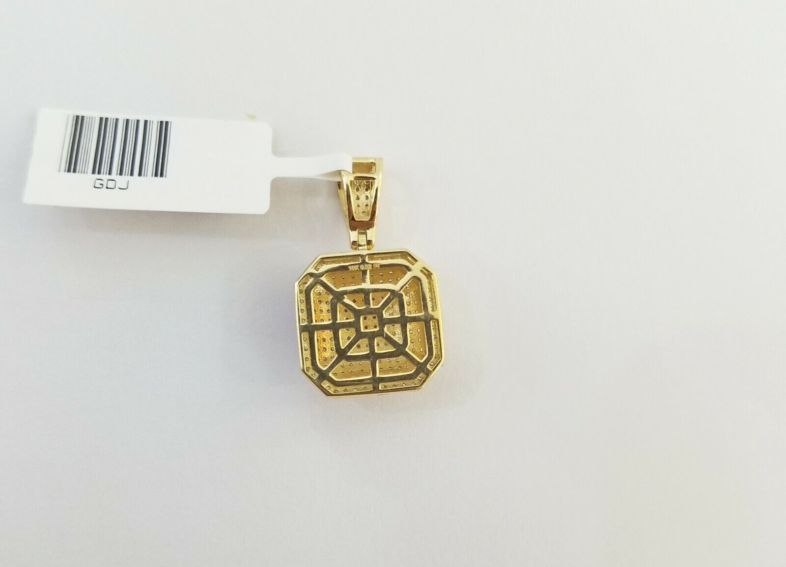 10K Yellow Gold 1/2 CT Real Diamond Pillow Charm 1"Inch Square 3D Dome Pendant - GoldenlinQ