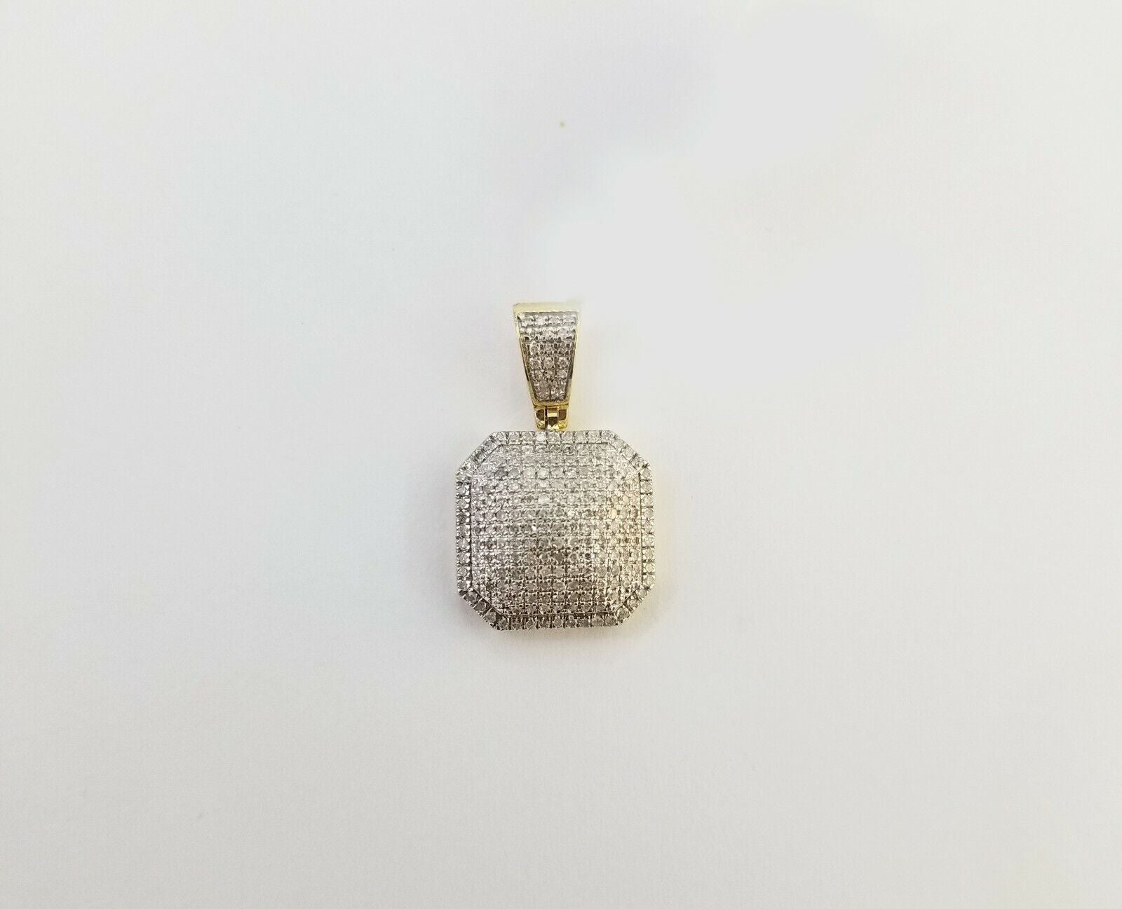 10K Yellow Gold 1/2 CT Real Diamond Pillow Charm 1"Inch Square 3D Dome Pendant - GoldenlinQ