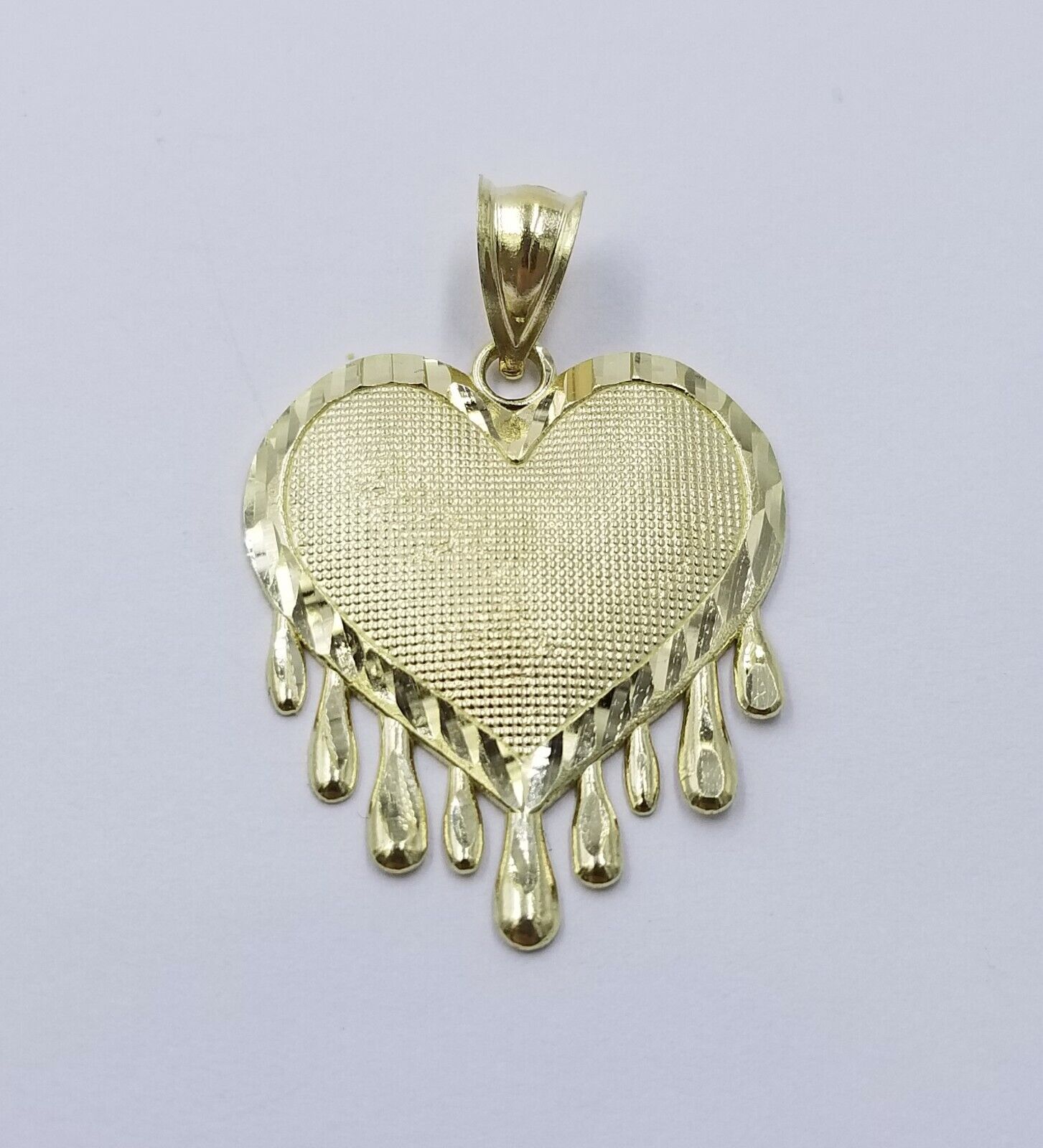 10k Yellow Gold 2.5mm Rope Chain Necklace Dripping Heart Diamond Cut Pendant - GoldenlinQ