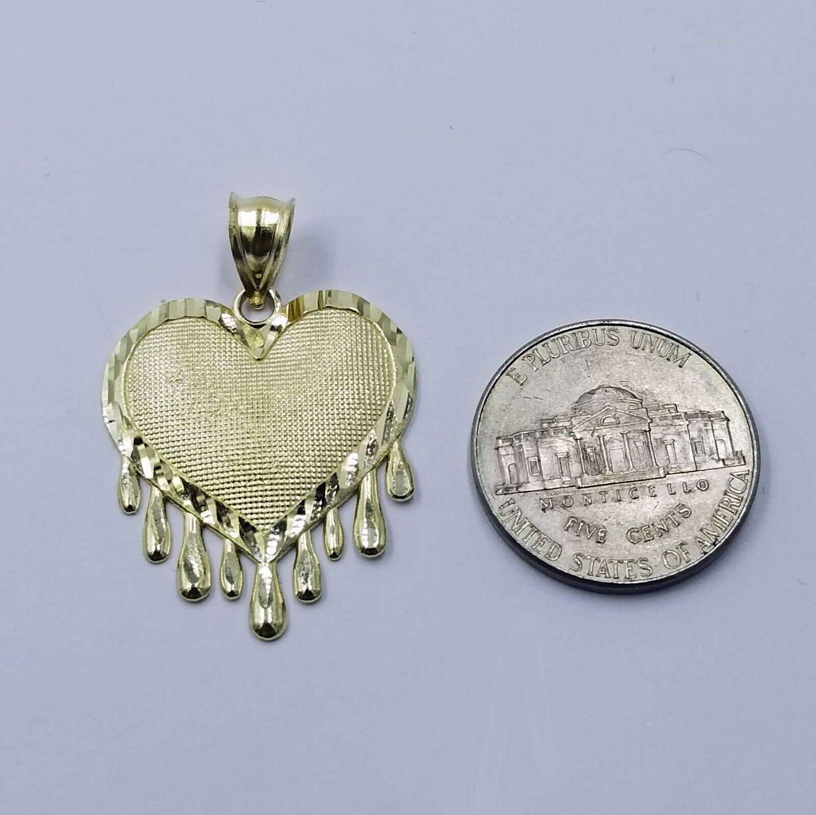 10k Yellow Gold 2.5mm Rope Chain Necklace Dripping Heart Diamond Cut Pendant - GoldenlinQ