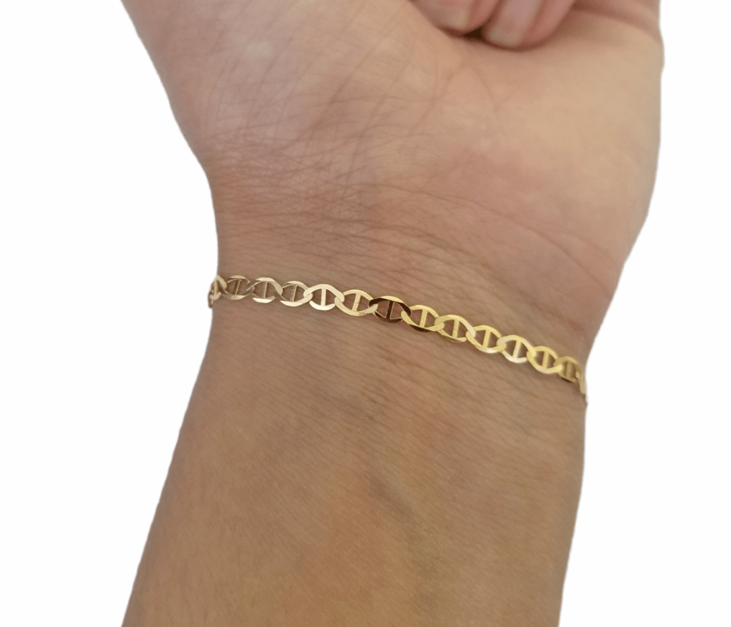 10K Yellow Gold 3mm Mariner Anchor Link Bracelet 8" Inch Lobster Lock - GoldenlinQ