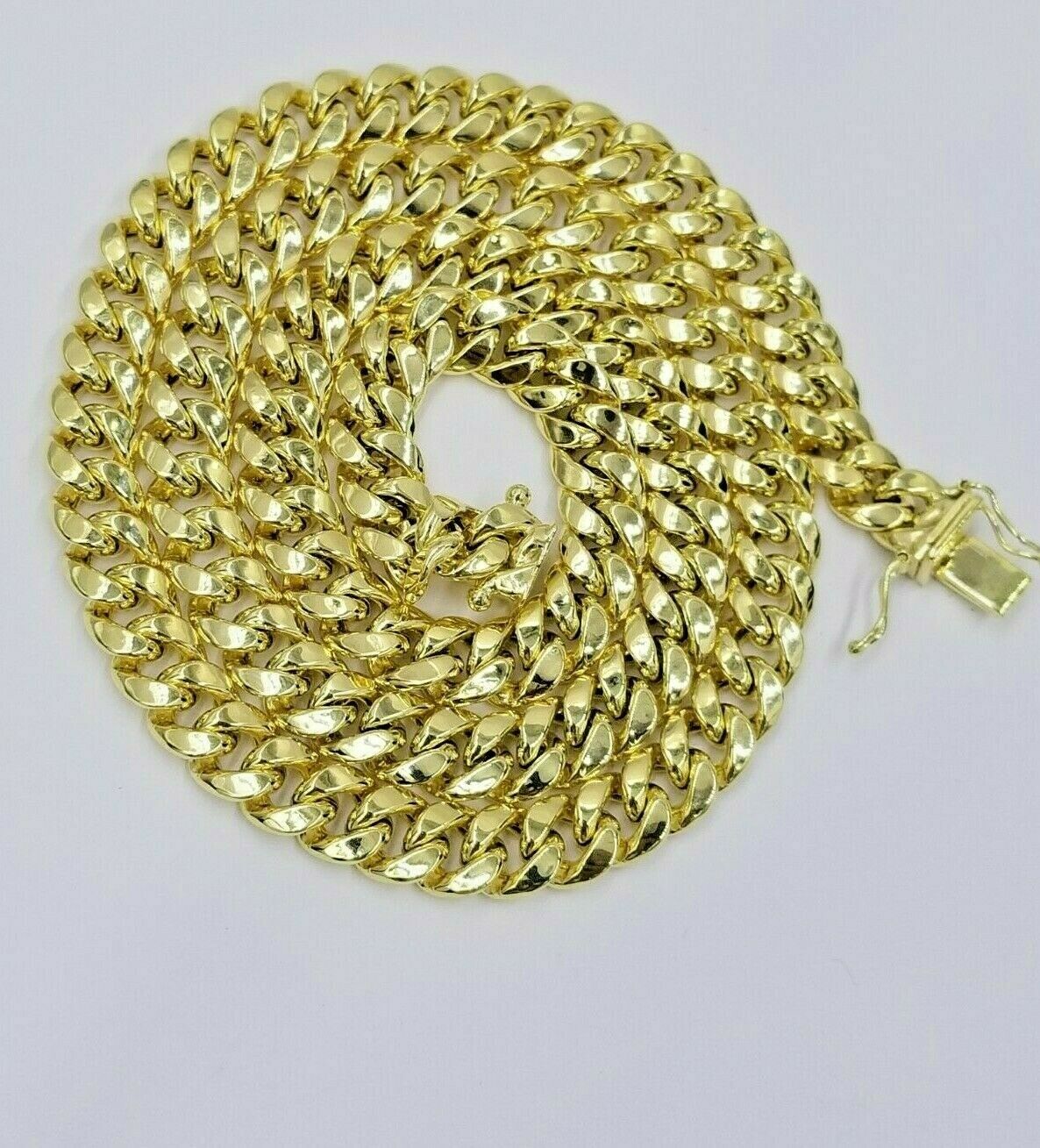10K Yellow Gold 8mm Real Miami Cuban Link Chain Pendant Necklace Box Lock 18 - 30" - GoldenlinQ