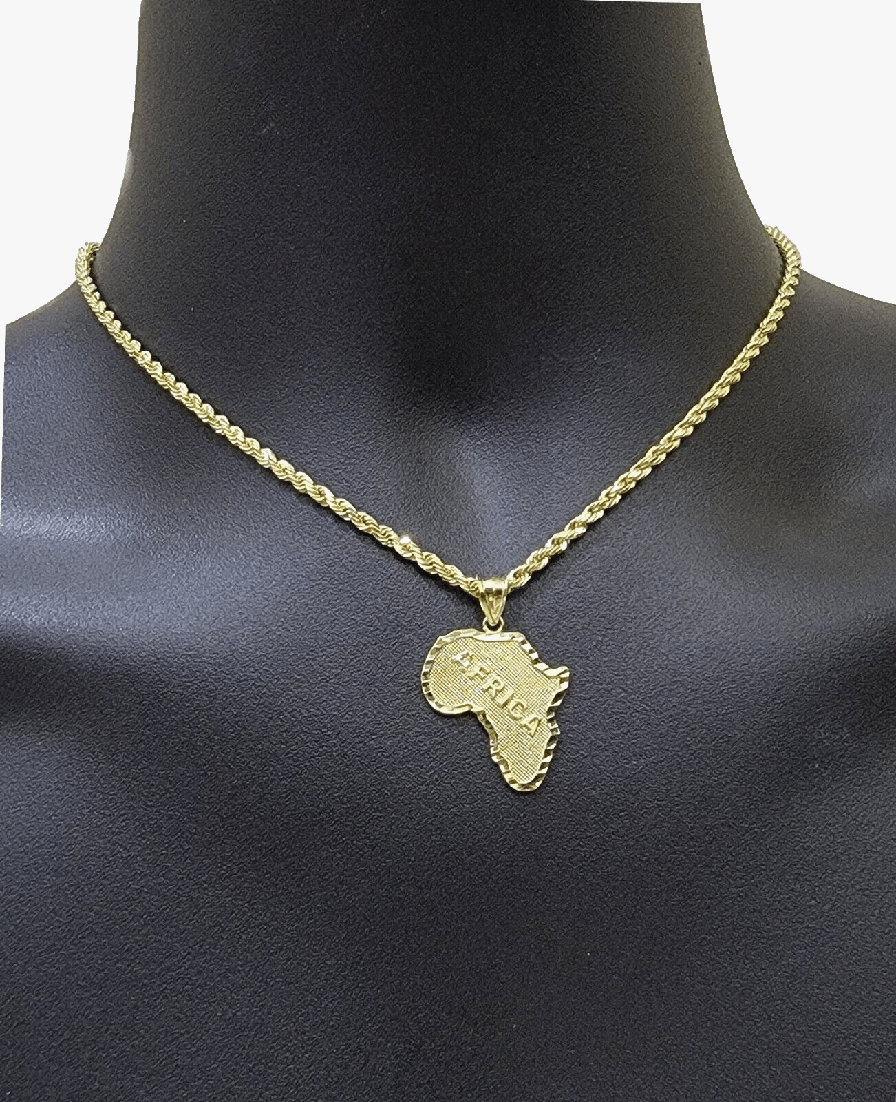 10k Yellow Gold Africa Map Charm Rope Chain 20 Inch Necklace Pendant SET SALE - GoldenlinQ