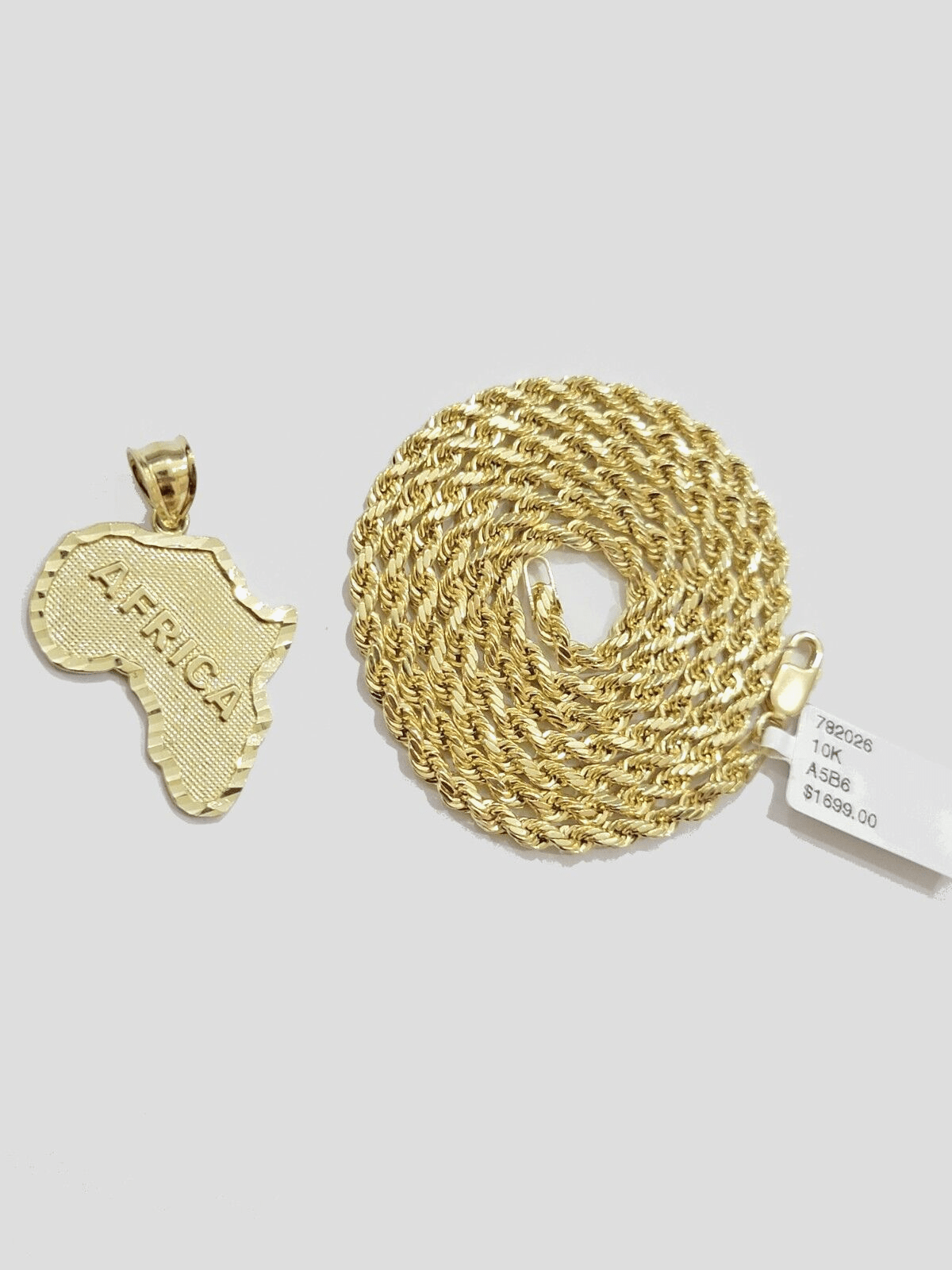 10k Yellow Gold Africa Map Charm Rope Chain Pendant 22 Inch Necklace SALE 10kt - GoldenlinQ