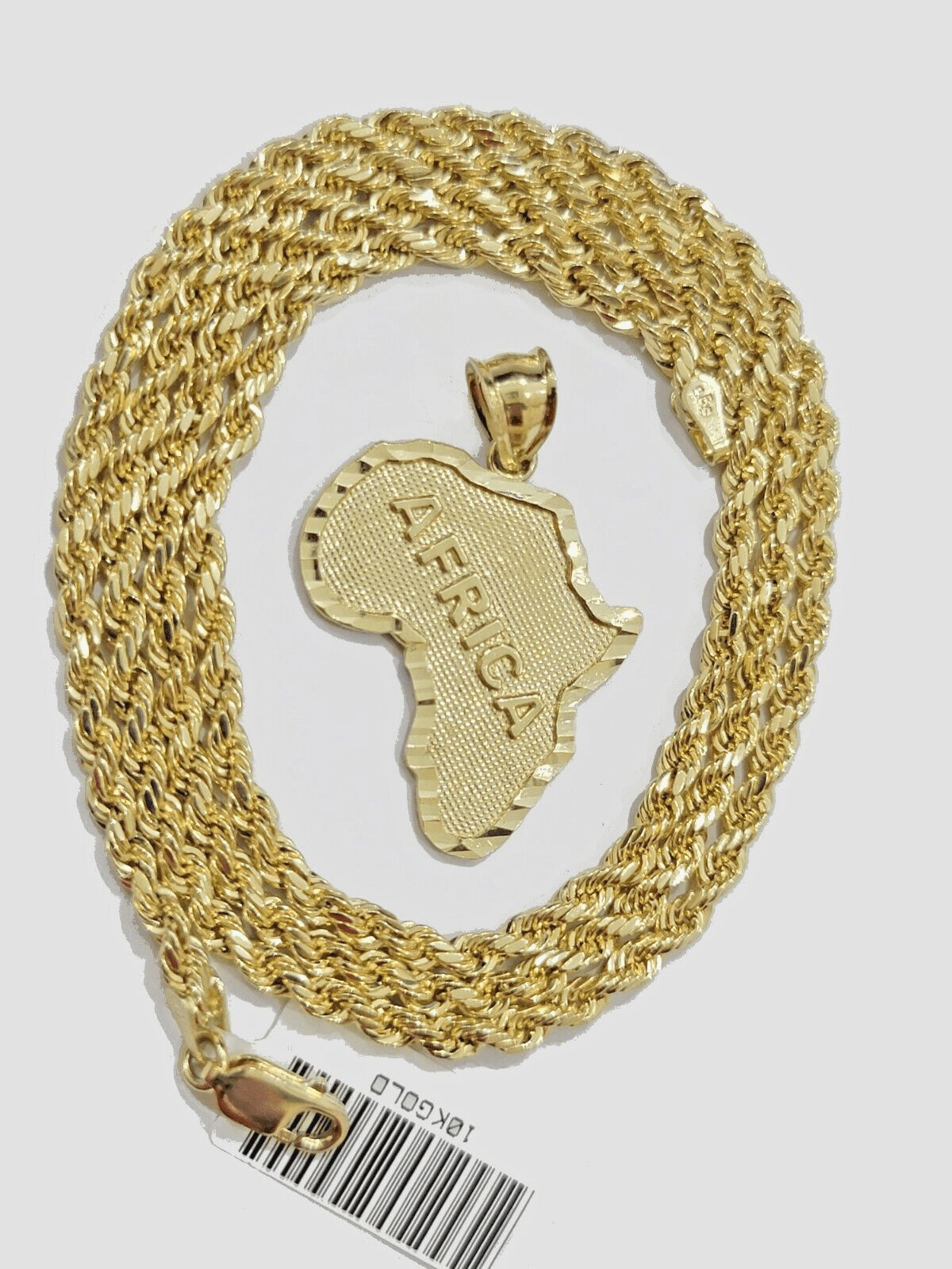 10k Yellow Gold Africa Map Charm Rope Chain Pendant 22 Inch Necklace SALE 10kt - GoldenlinQ