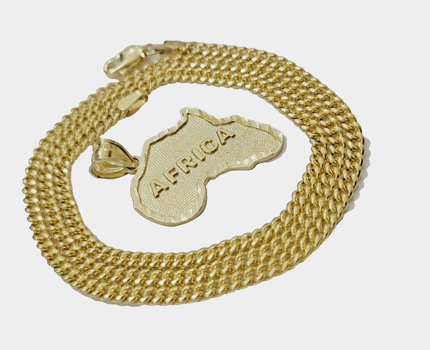10k Yellow Gold Africa Map Miami Cuban Chain Charm Pendant 18 Inch Necklace SALE - GoldenlinQ