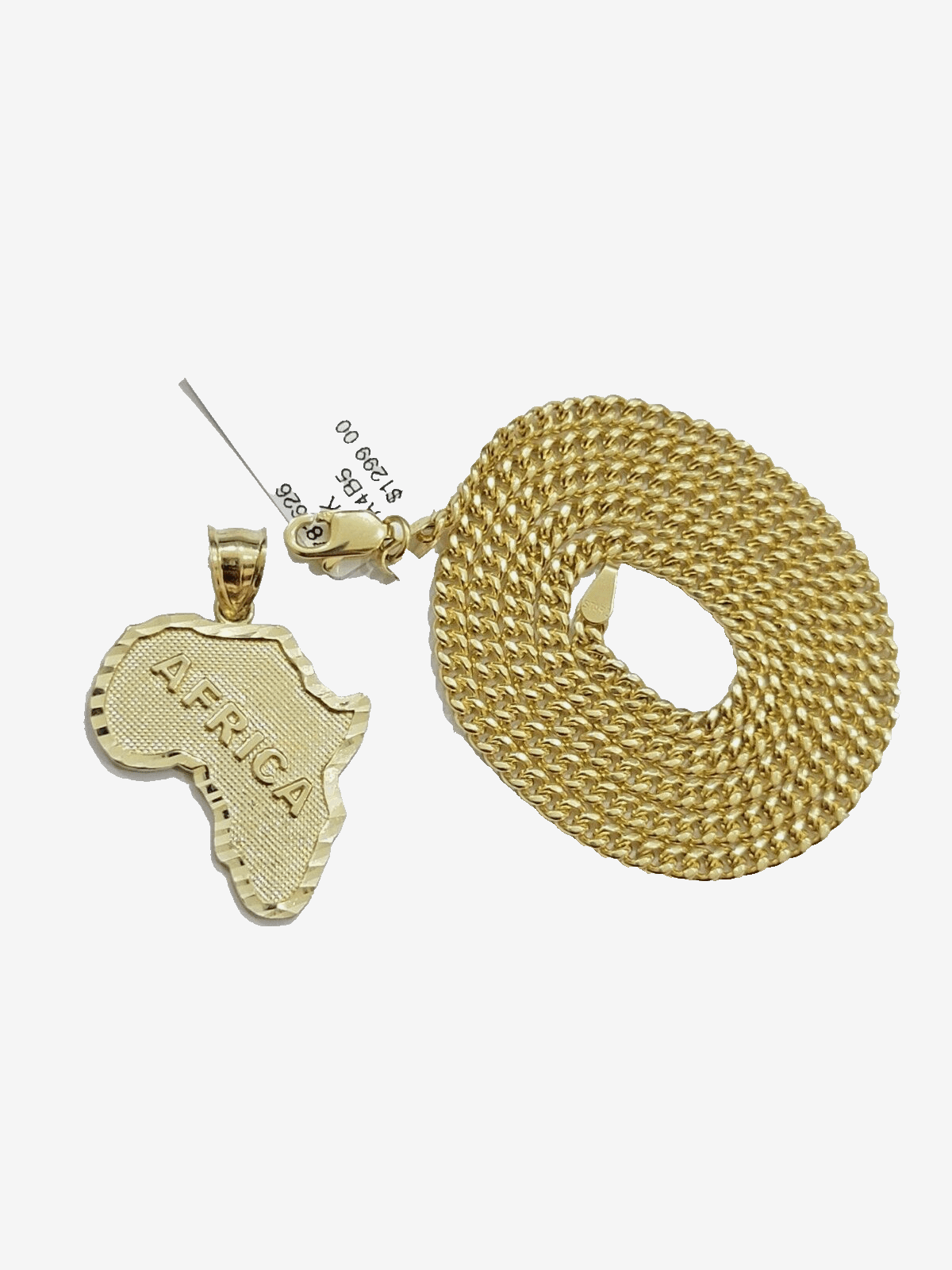 10k Yellow Gold Africa Map Miami Cuban Chain Charm Pendant 18 Inch Necklace SALE - GoldenlinQ
