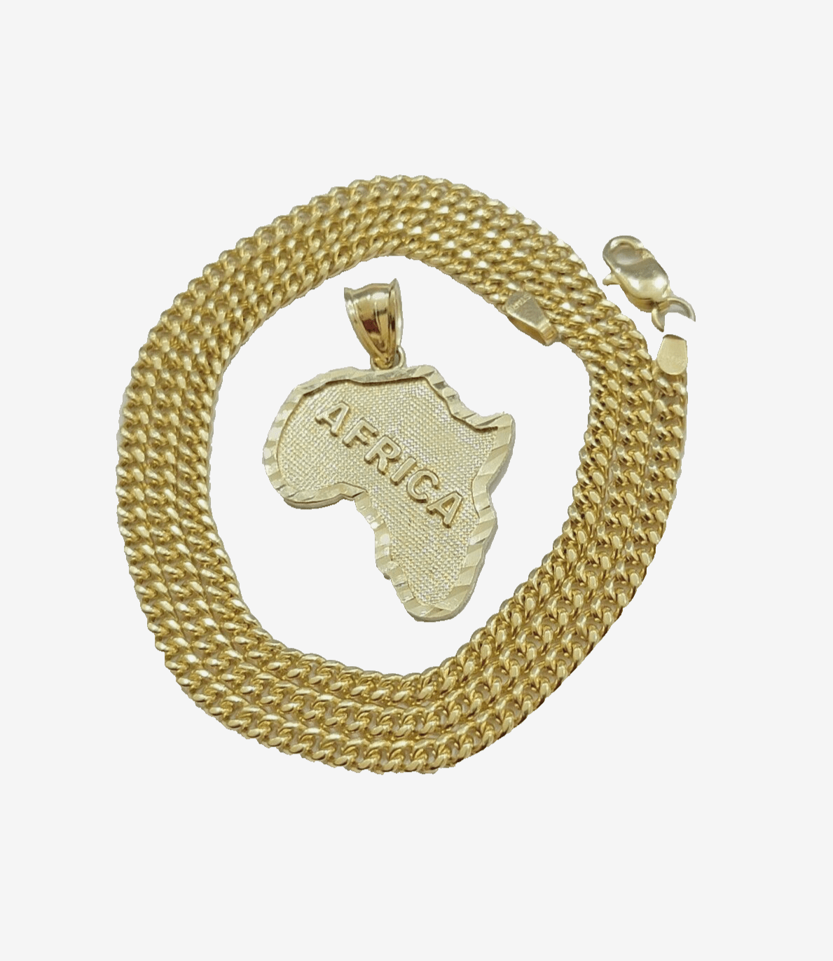 10k Yellow Gold Africa Map Miami Cuban Chain Charm Pendant 18 Inch Necklace SALE - GoldenlinQ
