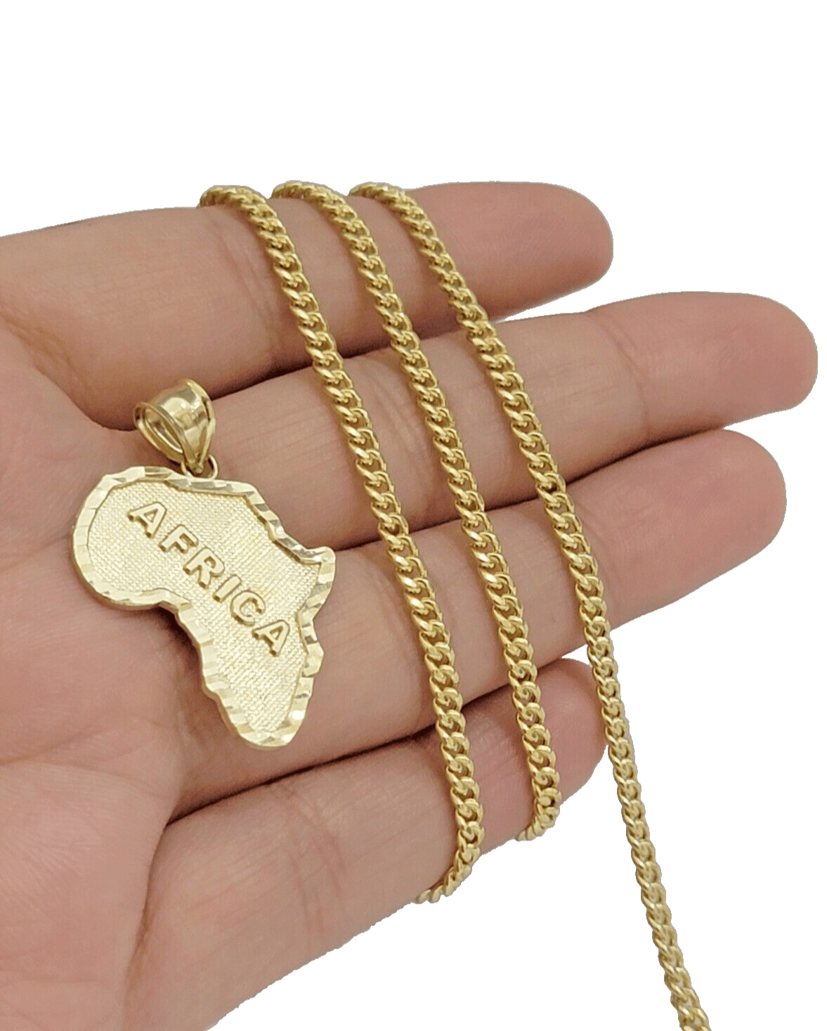 10k Yellow Gold Africa Map Miami Cuban Chain Charm Pendant 18 Inch Necklace SALE - GoldenlinQ