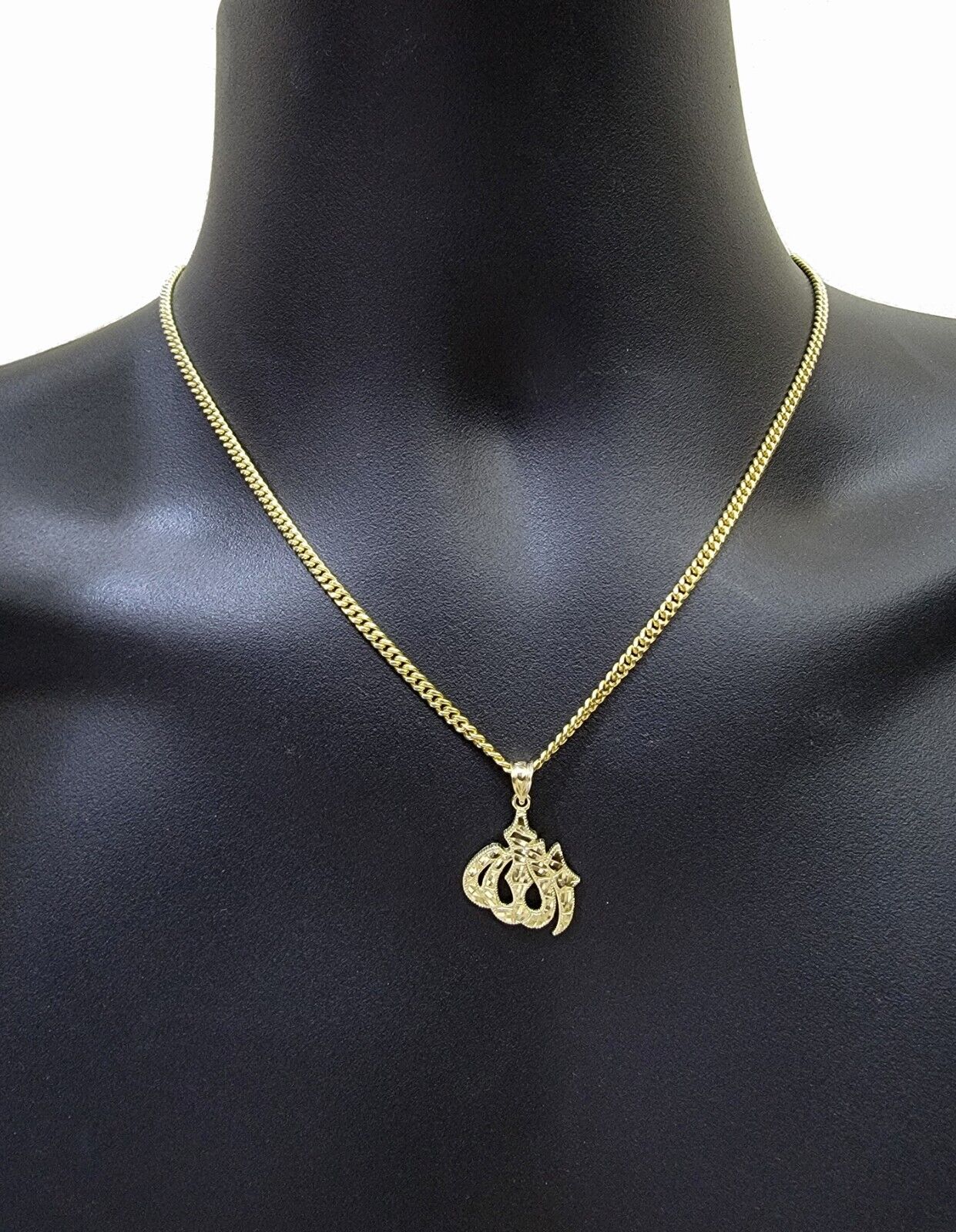 10k Yellow Gold Allah Charm Miami Cuban Chain 18 Inch Necklace 10kt Pendant Real - GoldenlinQ