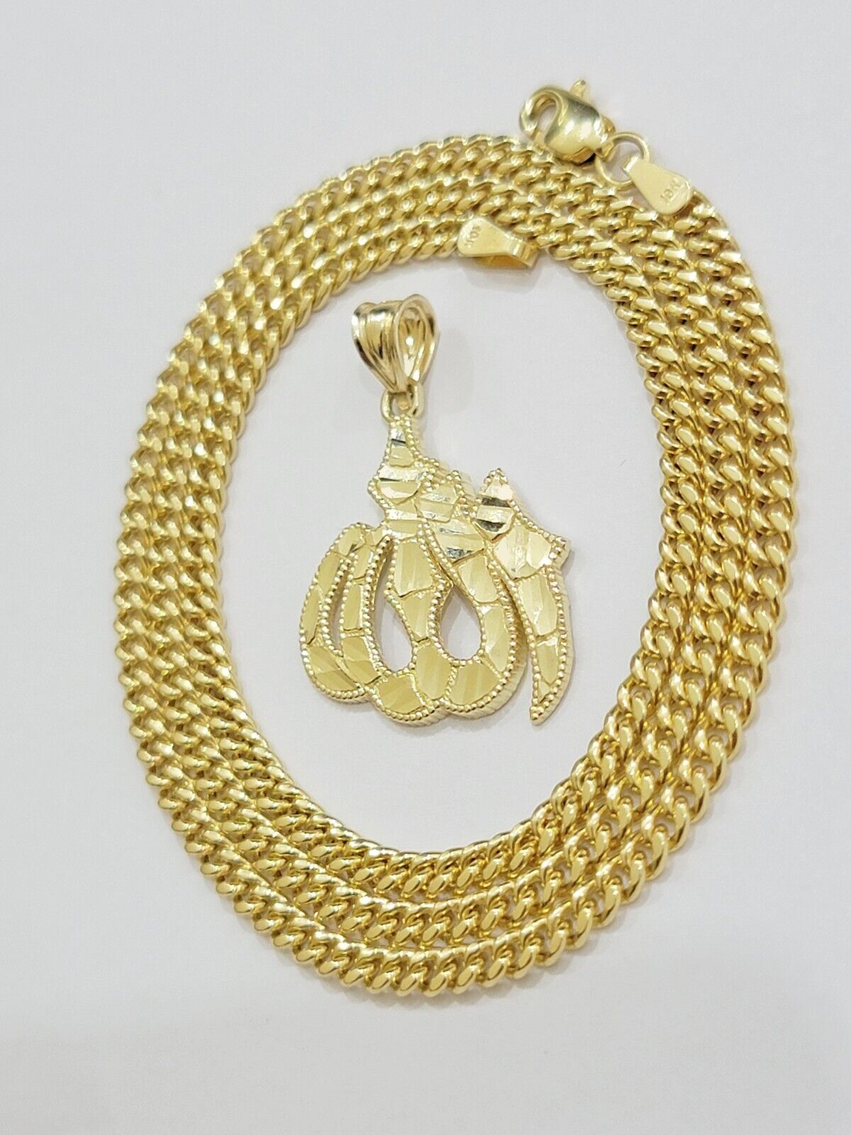 10k Yellow Gold Allah Charm Miami Cuban Chain 18 Inch Necklace 10kt Pendant Real - GoldenlinQ