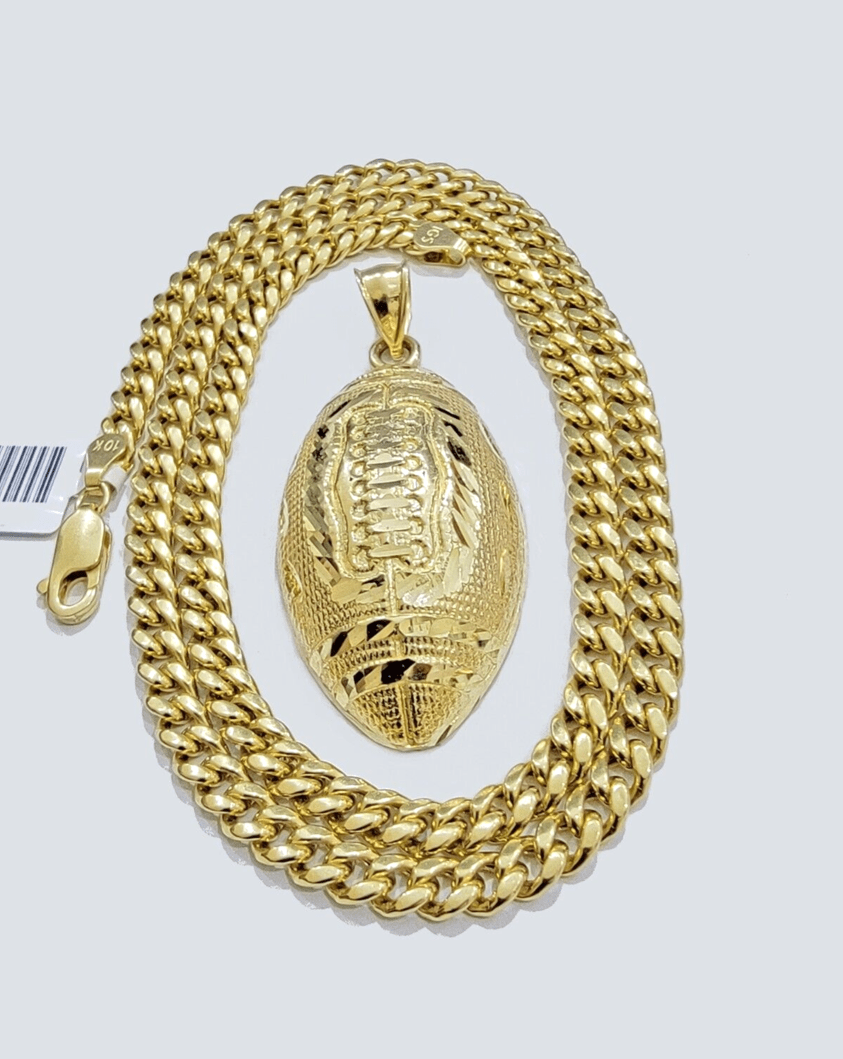 10k Yellow Gold American Football Charm Miami Cuban Chain 4mm 18 Inch Necklace - GoldenlinQ