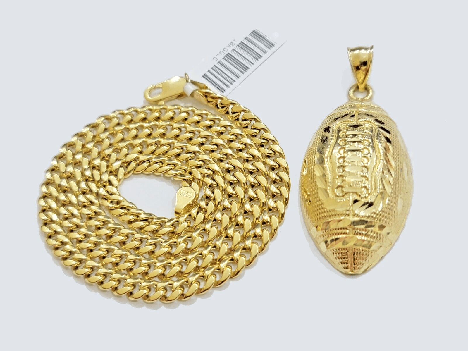 10k Yellow Gold American Football Charm Miami Cuban Chain 4mm 18 Inch Necklace - GoldenlinQ