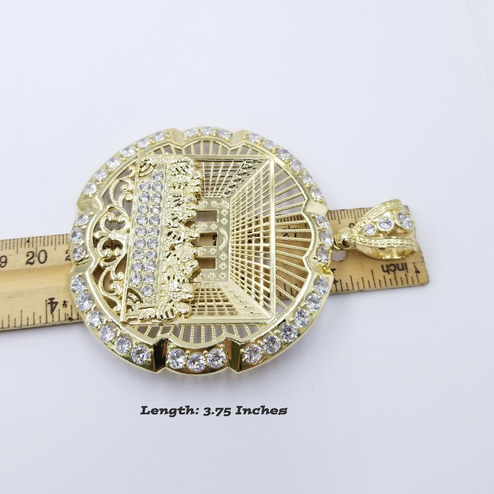 10k Yellow Gold Apostles Last Supper Round Pendant Diamond Cut Men 3.75" 75mm - GoldenlinQ
