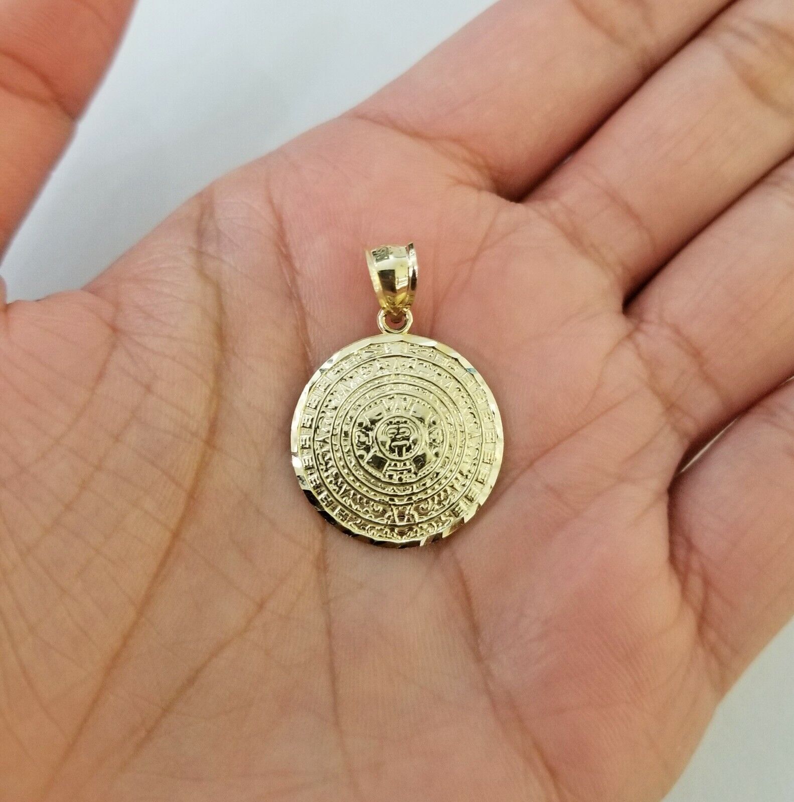 10k Yellow Gold Aztec Calendar Charm Pendant Men Women 10kt Real Gold - GoldenlinQ