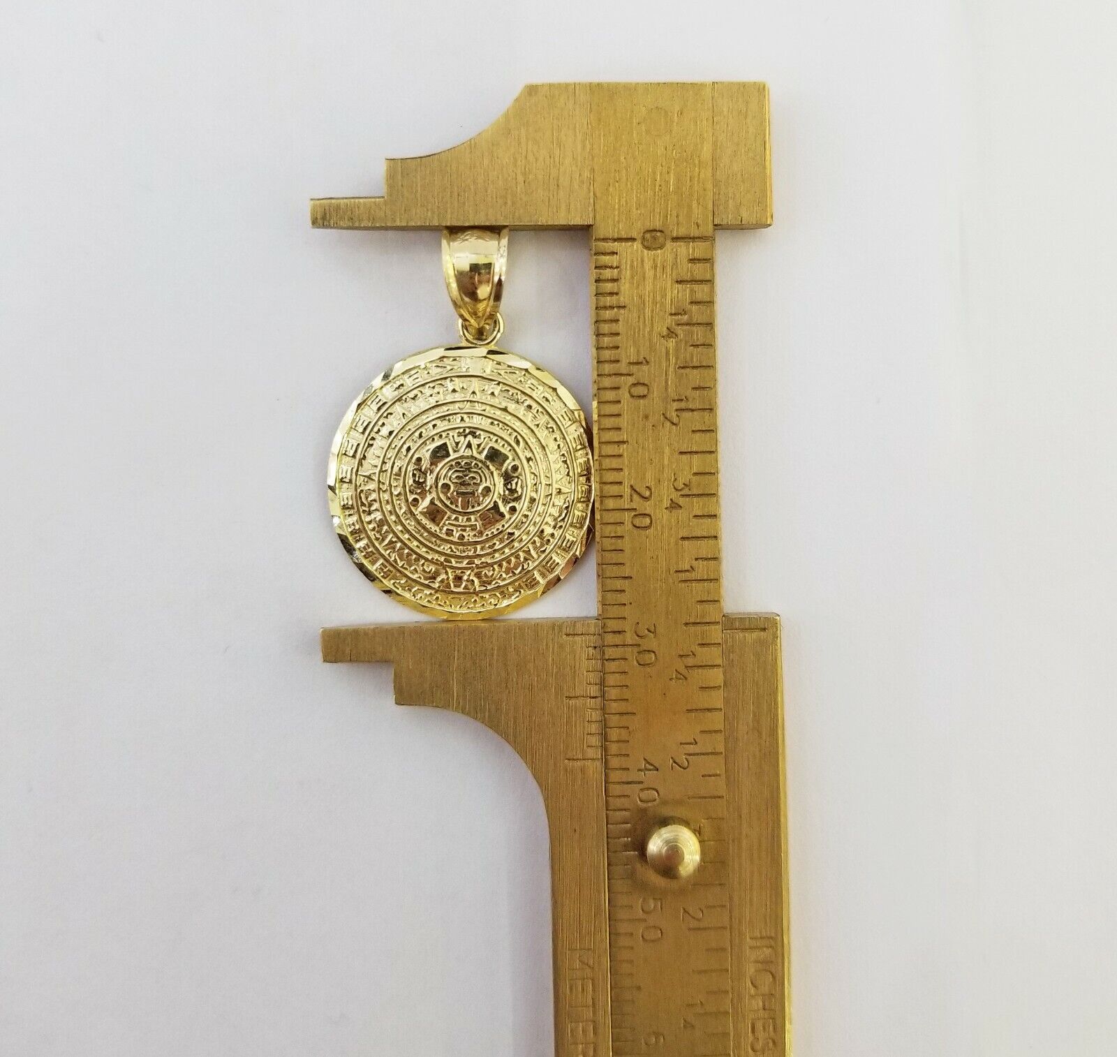 10k Yellow Gold Aztec Calendar Charm Pendant Men Women 10kt Real Gold - GoldenlinQ