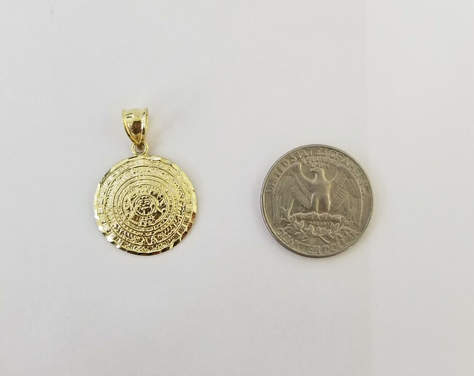 10k Yellow Gold Aztec Calendar Charm Pendant Men Women 10kt Real Gold - GoldenlinQ