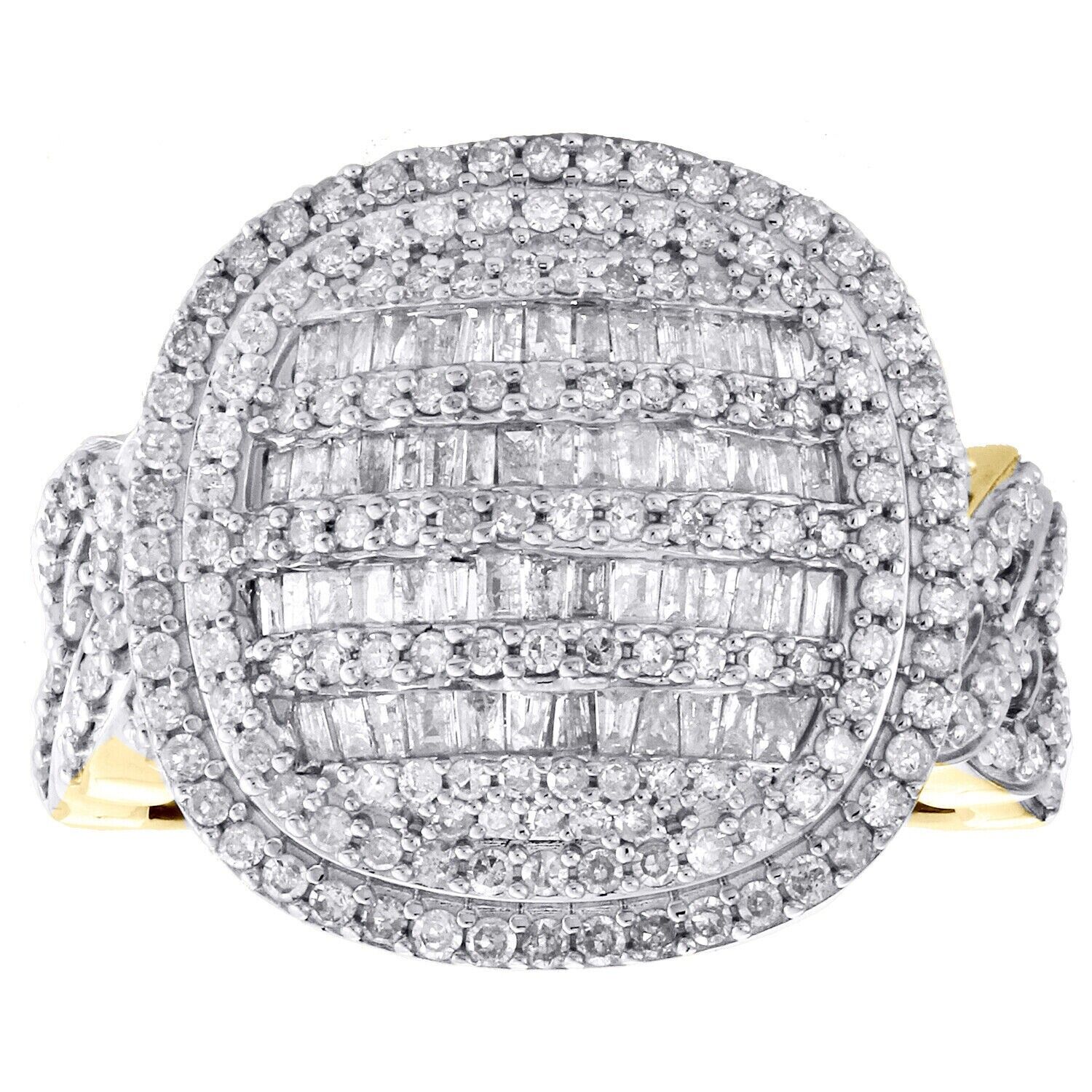 10K Yellow Gold Baguette Diamond Statement Cuban Link Dome Pinky Ring 1.7CT REAL - GoldenlinQ