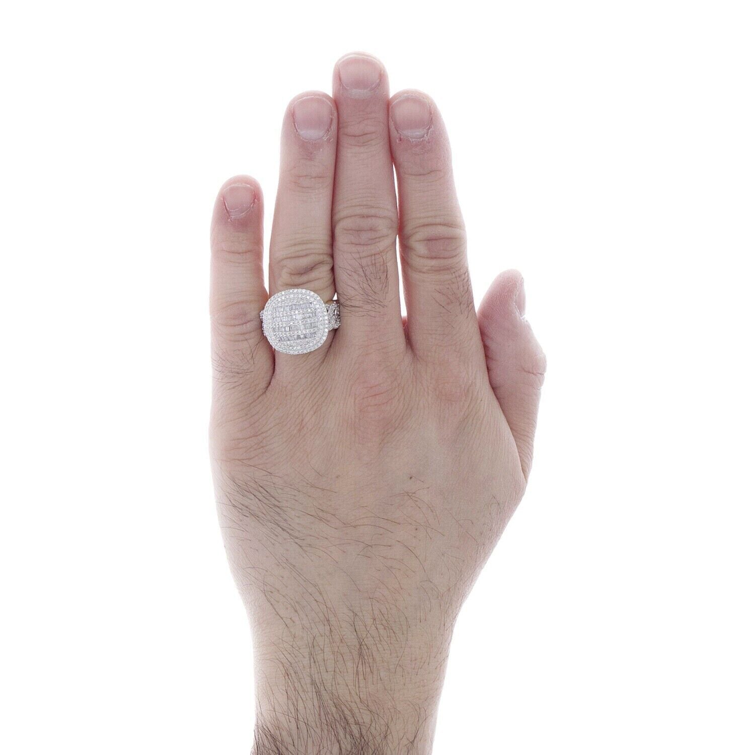 10K Yellow Gold Baguette Diamond Statement Cuban Link Dome Pinky Ring 1.7CT REAL - GoldenlinQ