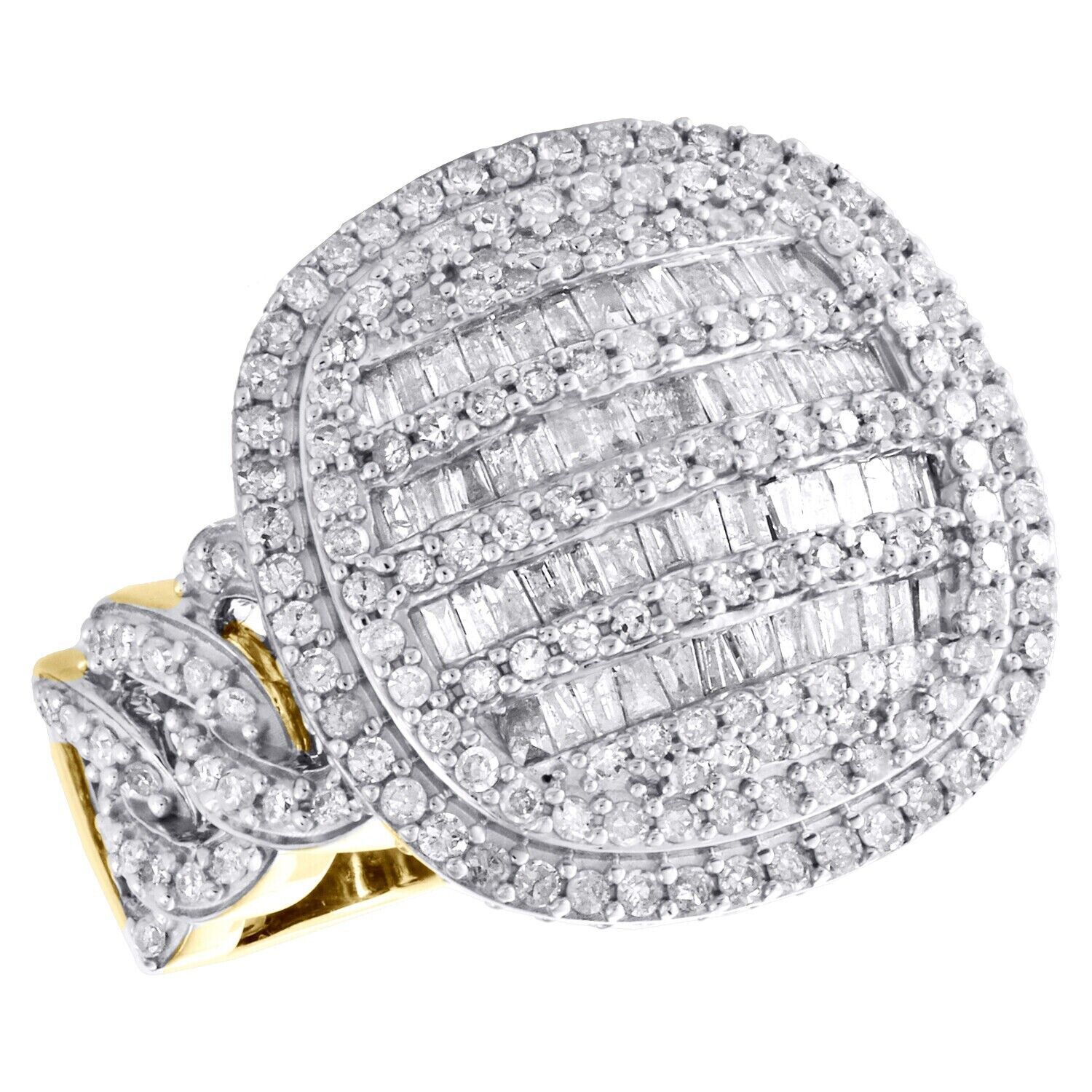 10K Yellow Gold Baguette Diamond Statement Cuban Link Dome Pinky Ring 1.7CT REAL - GoldenlinQ