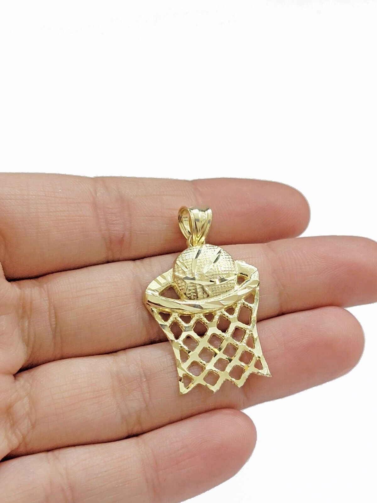 10k Yellow Gold Basketball Net Charm Pendant 1'' Inch Diamond Cut SALE Real 10kt - GoldenlinQ