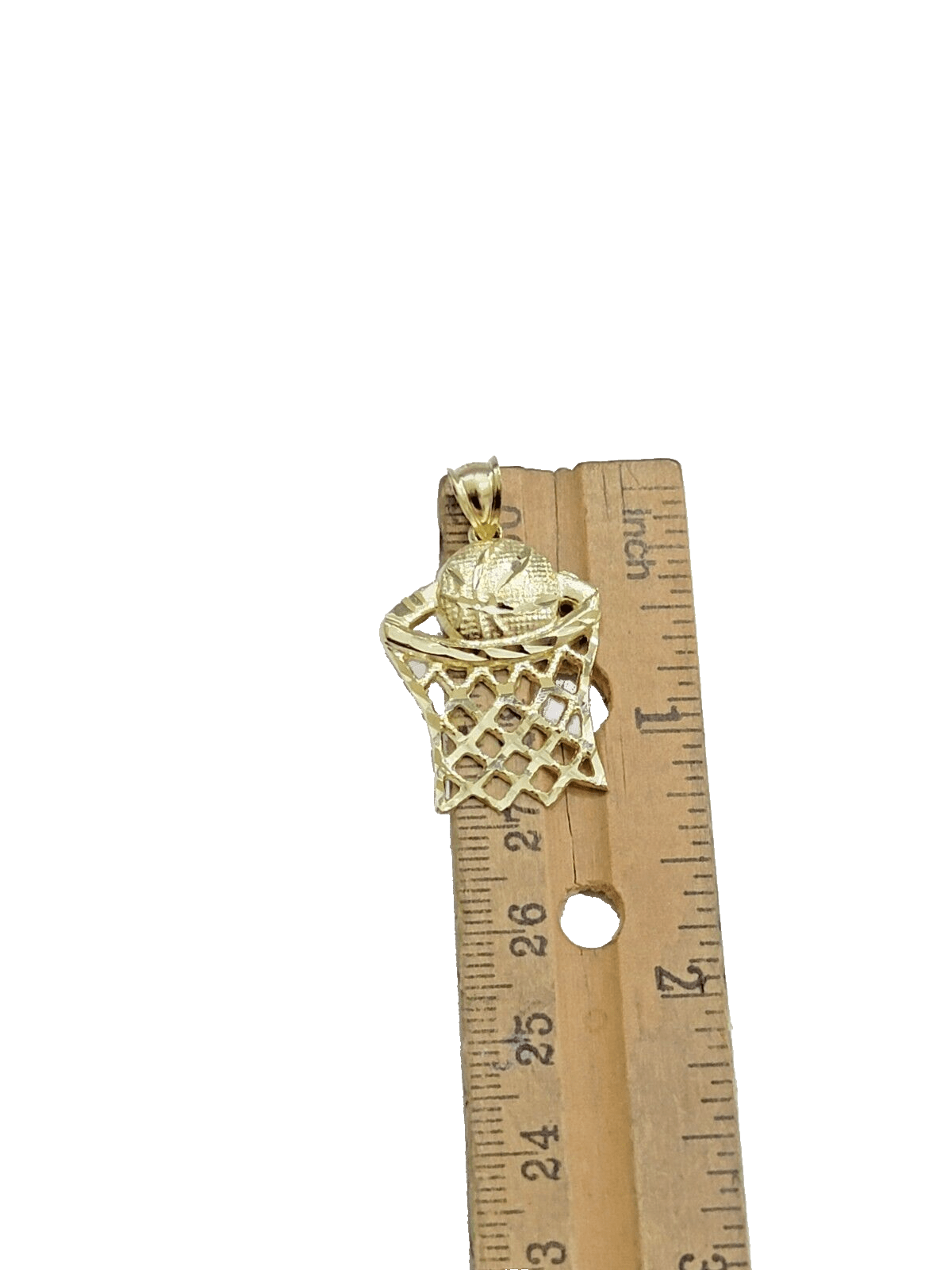 10k Yellow Gold Basketball Net Charm Pendant 1'' Inch Diamond Cut SALE Real 10kt - GoldenlinQ
