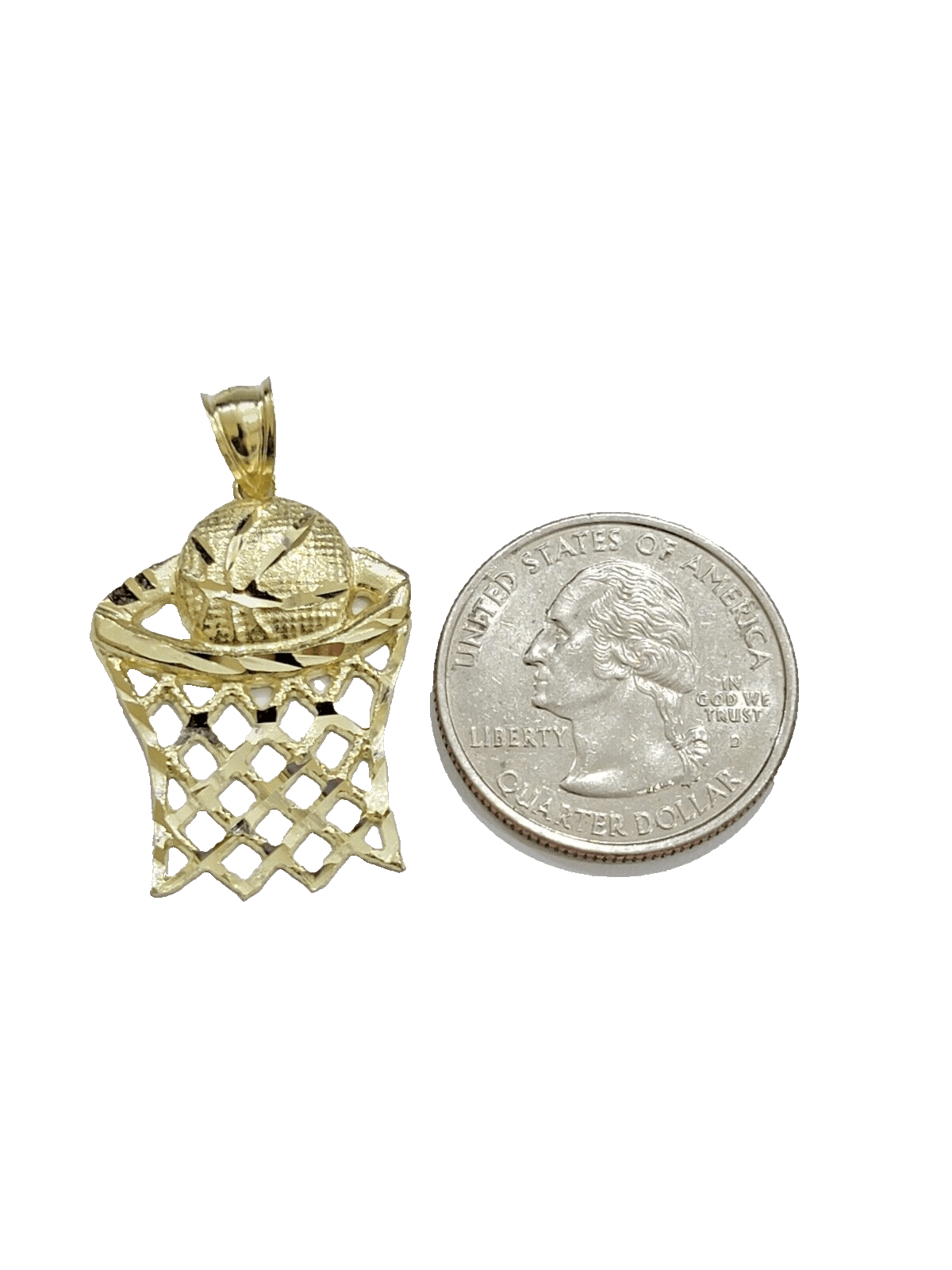 10k Yellow Gold Basketball Net Charm Pendant 1'' Inch Diamond Cut SALE Real 10kt - GoldenlinQ