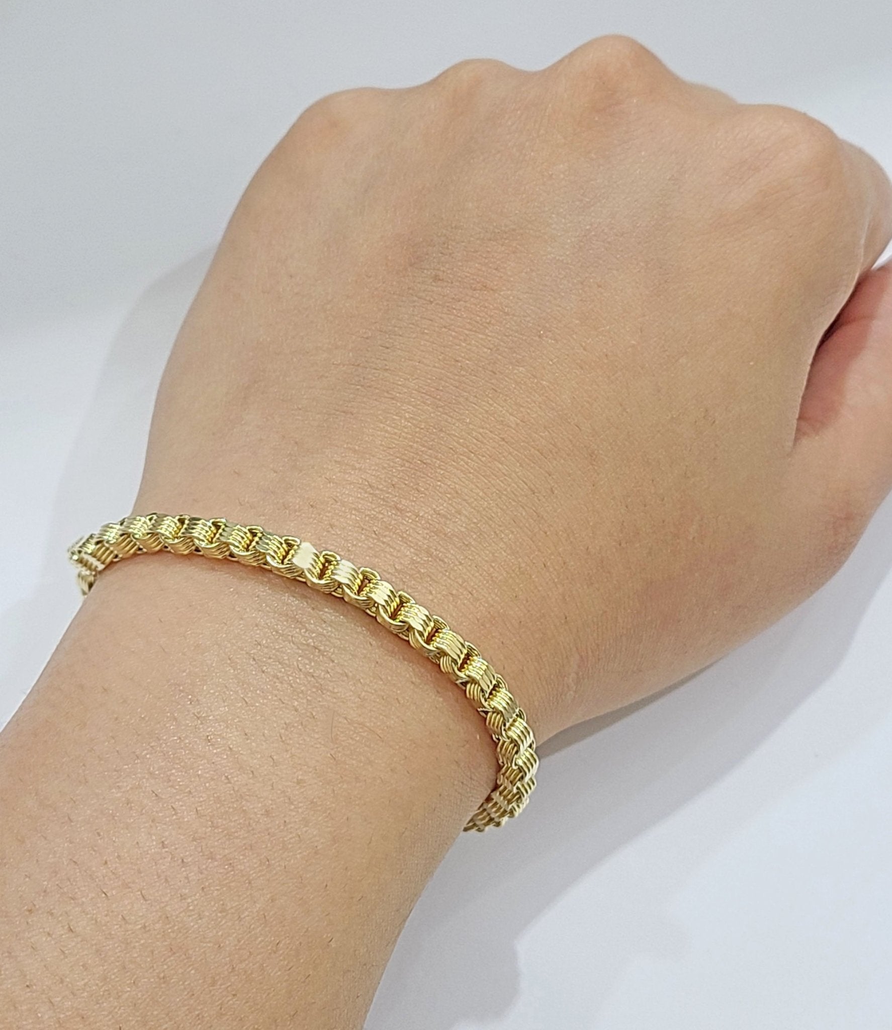 10k Yellow Gold Box Byzantine Bracelet 4mm Unisex 9.5" inch Real 10kt Men Women - GoldenlinQ