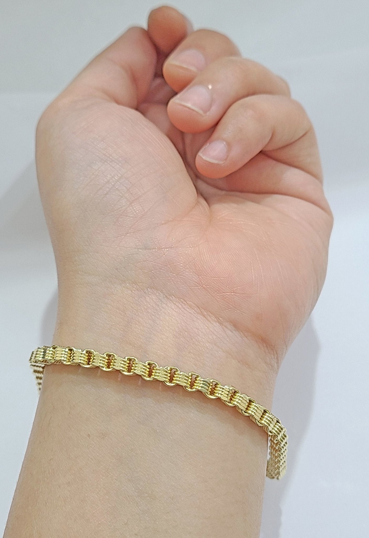 10k Yellow Gold Box Byzantine Bracelet 4mm Unisex 9.5" inch Real 10kt Men Women - GoldenlinQ