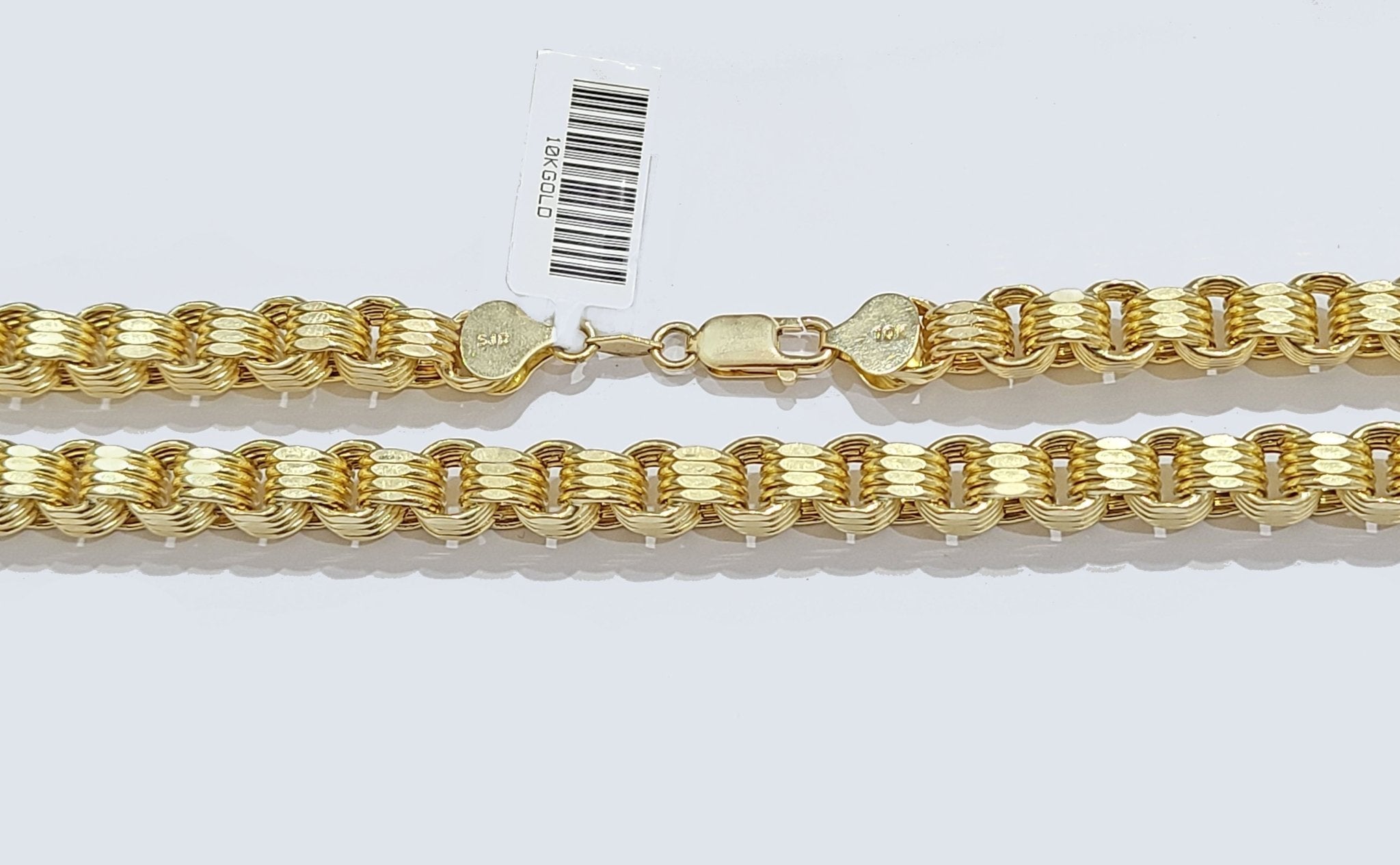 10k Yellow Gold Box Byzantine Chain 7mm 22" inch Unisex Real 10kt Necklace Men's - GoldenlinQ