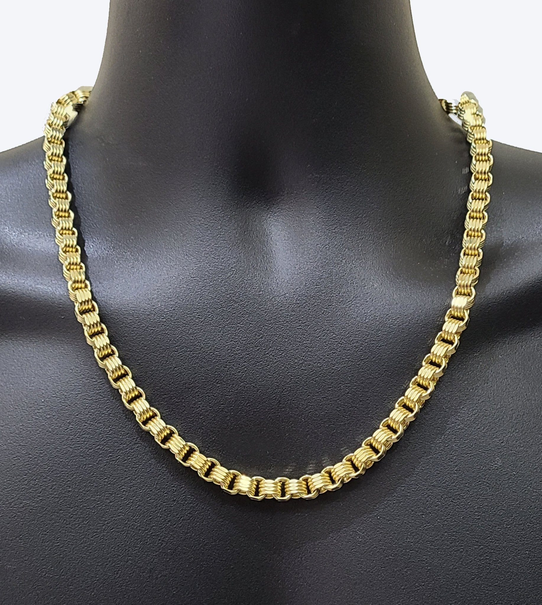 10k Yellow Gold Box Byzantine Chain 7mm 22" inch Unisex Real 10kt Necklace Men's - GoldenlinQ