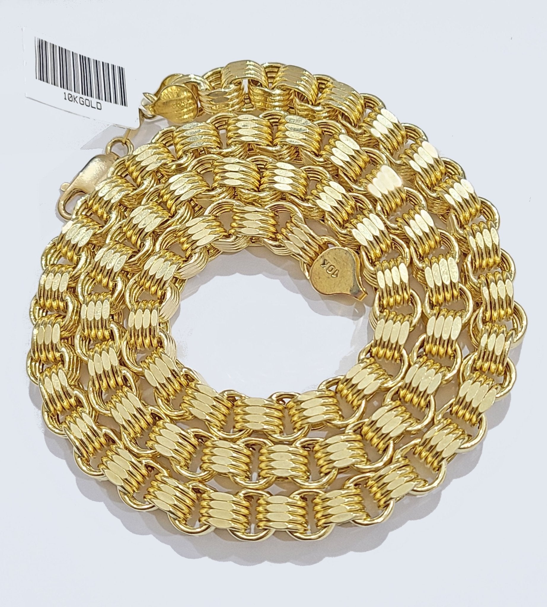 10k Yellow Gold Box Byzantine Chain 7mm 22" inch Unisex Real 10kt Necklace Men's - GoldenlinQ