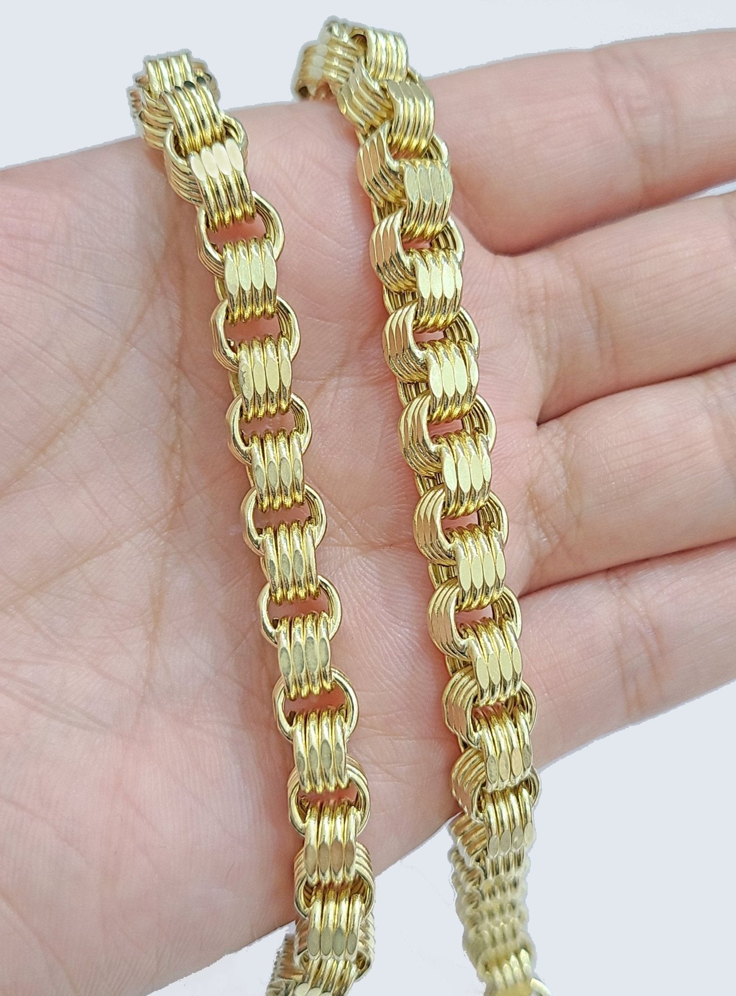 10k Yellow Gold Box Byzantine Chain 7mm 22" inch Unisex Real 10kt Necklace Men's - GoldenlinQ