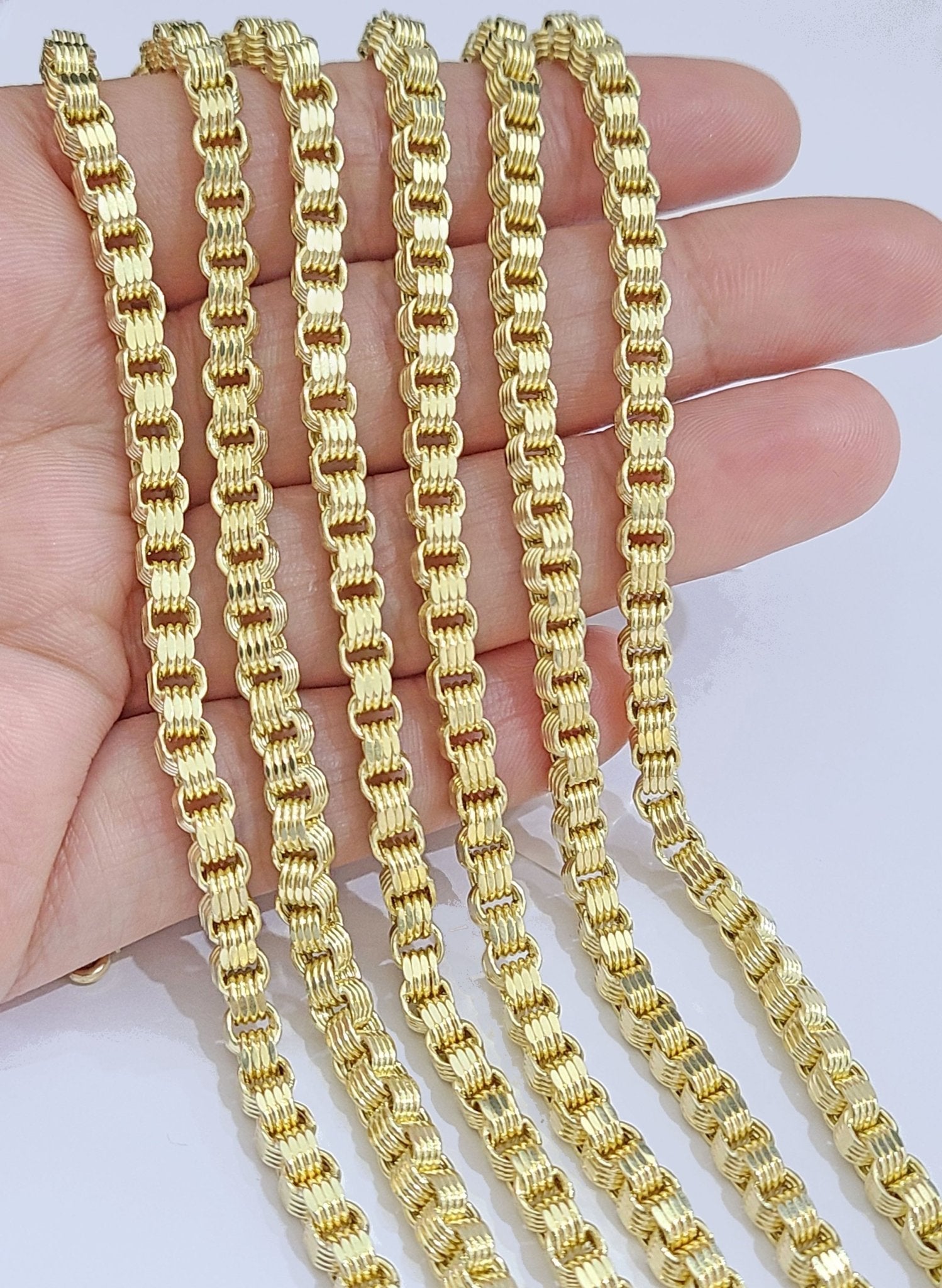 10K Yellow Gold Box Byzantine Chain Necklace 28'' Inch 4mm Real 10kt Lobster Lock - GoldenlinQ