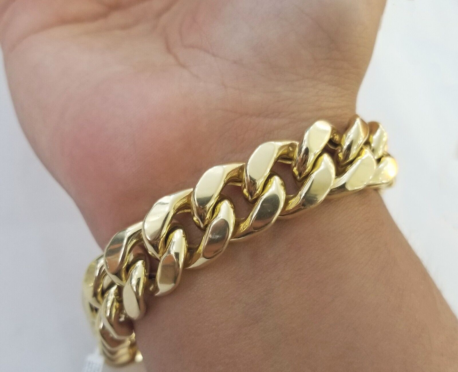 10K Yellow Gold Bracelet 15mm Miami Cuban Link 9" inch Real 10kt Gold Thick,mens - GoldenlinQ