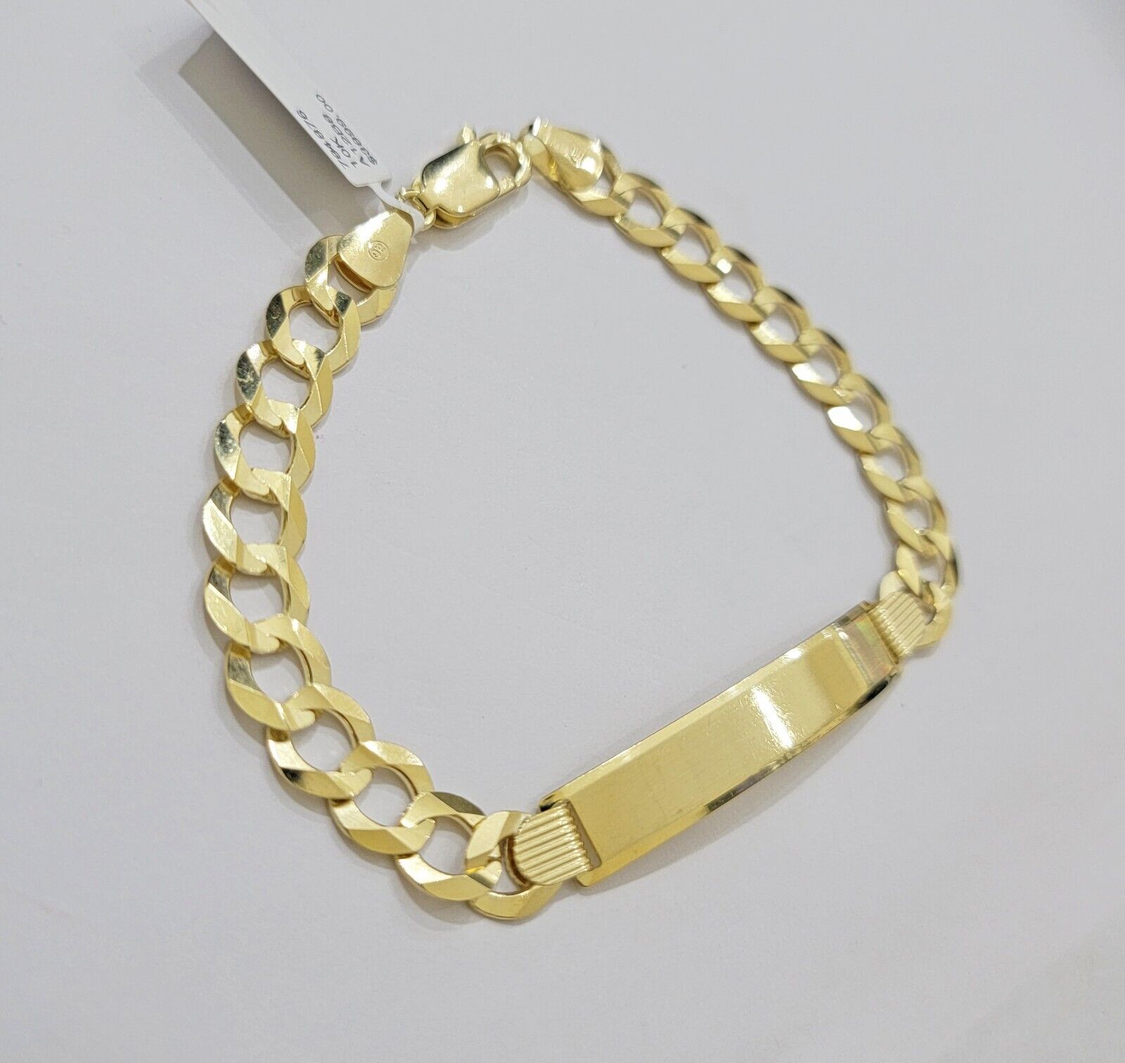10k Yellow Gold Bracelet ID Cuban Curb Link 9.5mm 8.5 Inch Name Plate SOLID REAL - GoldenlinQ