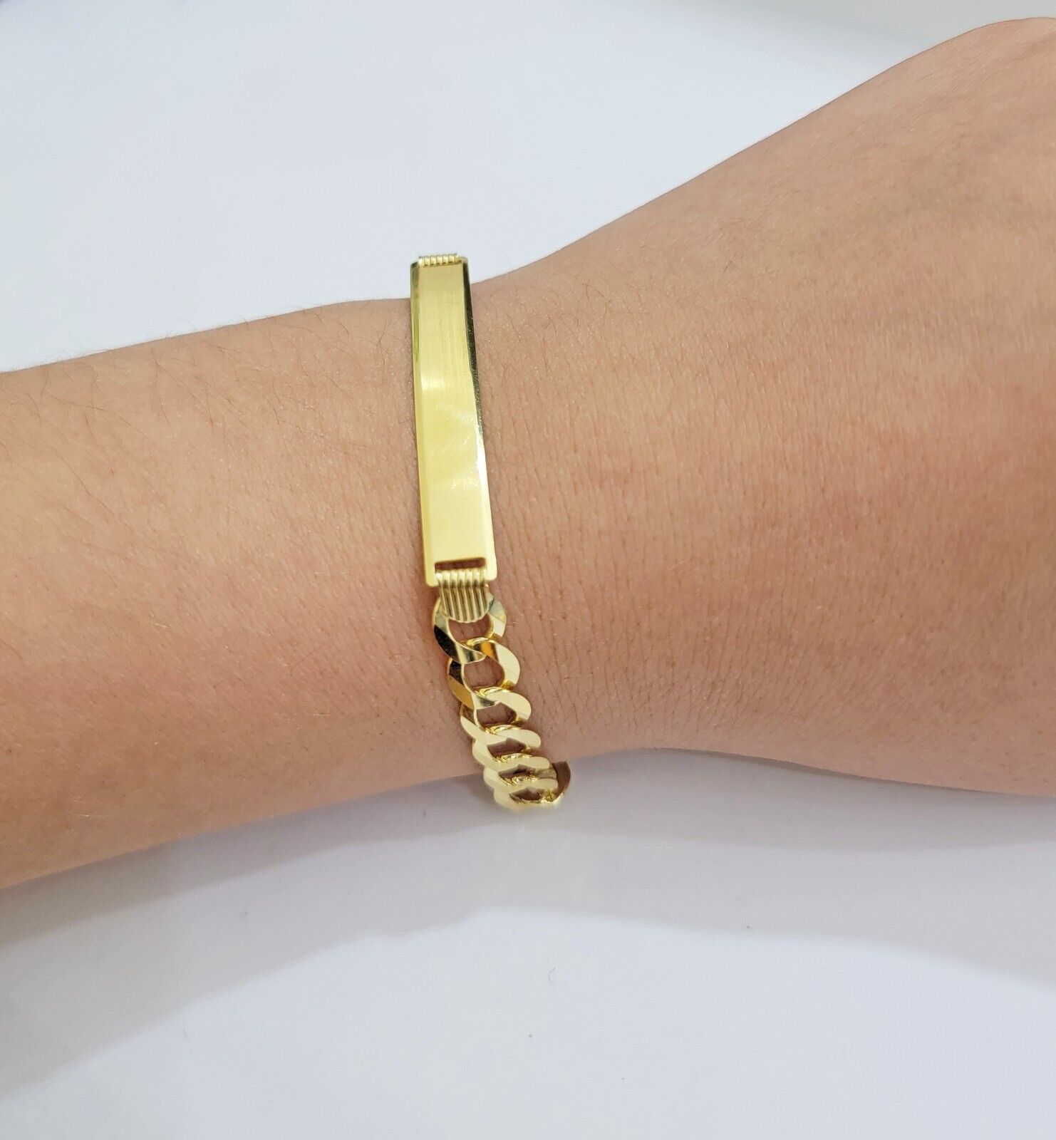 10k Yellow Gold Bracelet ID Cuban Curb Link SOLID 7mm 8 Inch REAL 10k Name Plate - GoldenlinQ