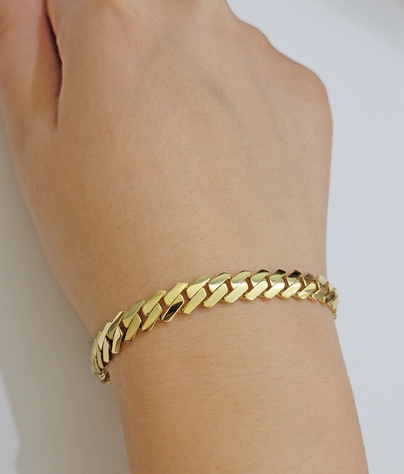 10k Yellow Gold Bracelet Ladies 7.25 Inch Royal Monaco Cuban Link 7mm For Women - GoldenlinQ