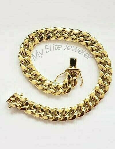 10k Yellow Gold Bracelet Men's cuban Link 7.5" 9mm Thick Box clasp Strong Link - GoldenlinQ