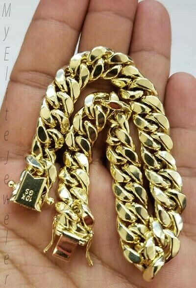 10k Yellow Gold Bracelet Men's cuban Link 7.5" 9mm Thick Box clasp Strong Link - GoldenlinQ