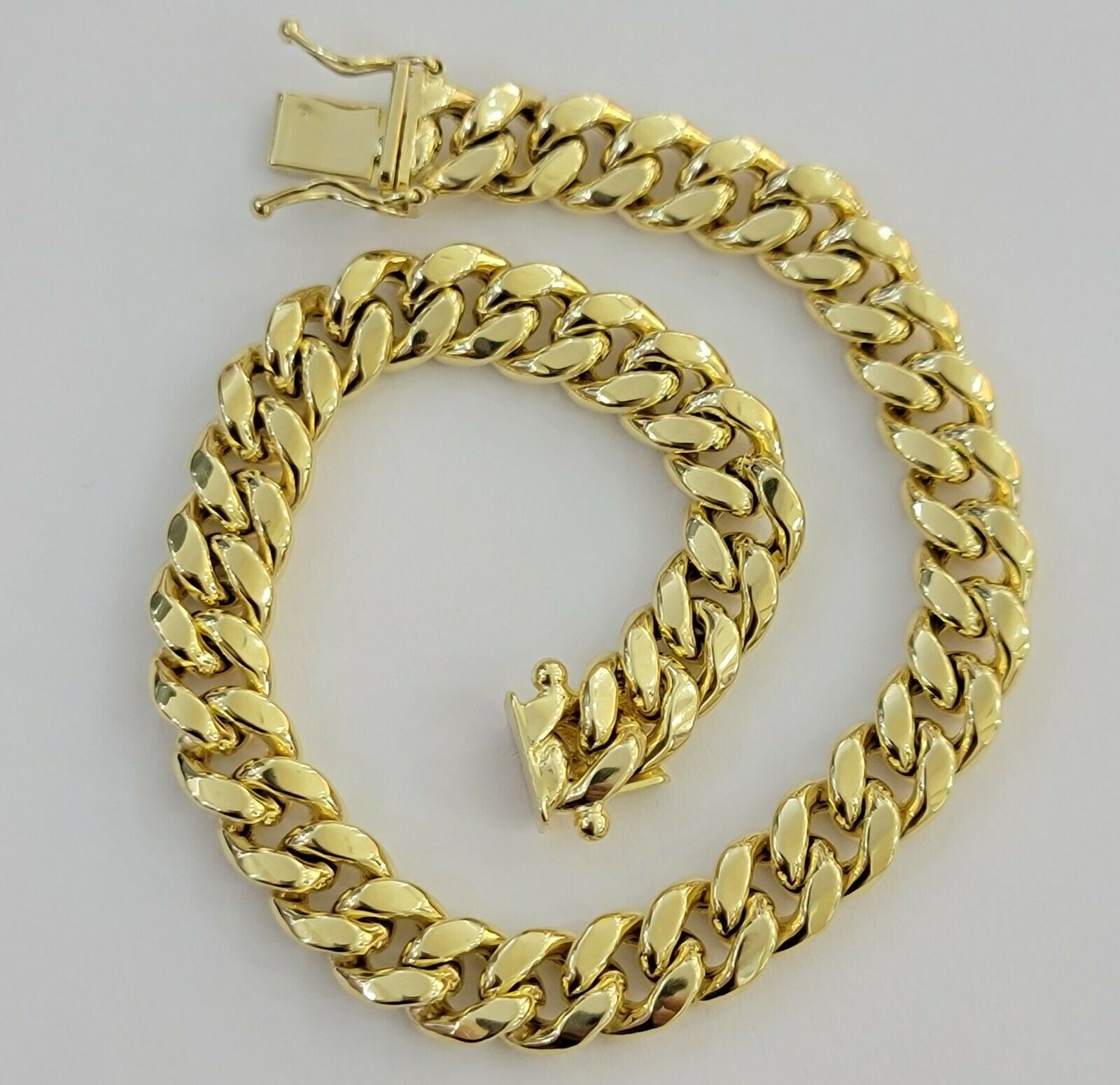 10k Yellow Gold Bracelet Miami Cuban Link 7.5" 8mm REAL 10 kt men &Women, STRONG - GoldenlinQ