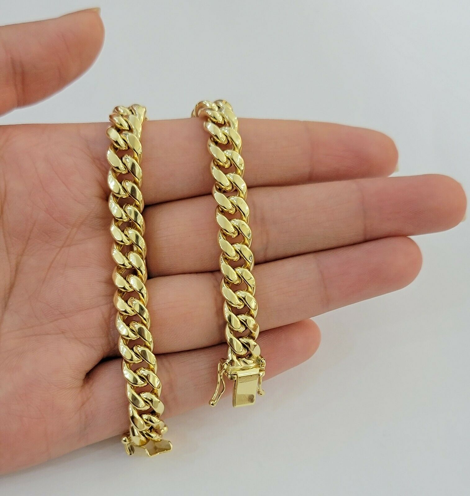 10k Yellow Gold Bracelet Miami Cuban Link 8" 7mm REAL 10 kt men & Women, STRONG - GoldenlinQ