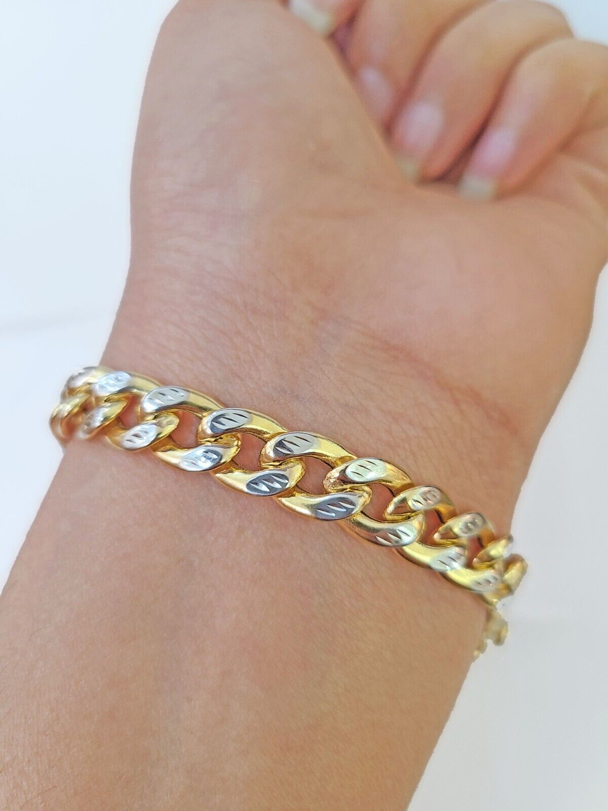 10K Yellow Gold Bracelet Real Cuban Curb Link Diamond Cut 10mm 8" Inch REAL Gold - GoldenlinQ