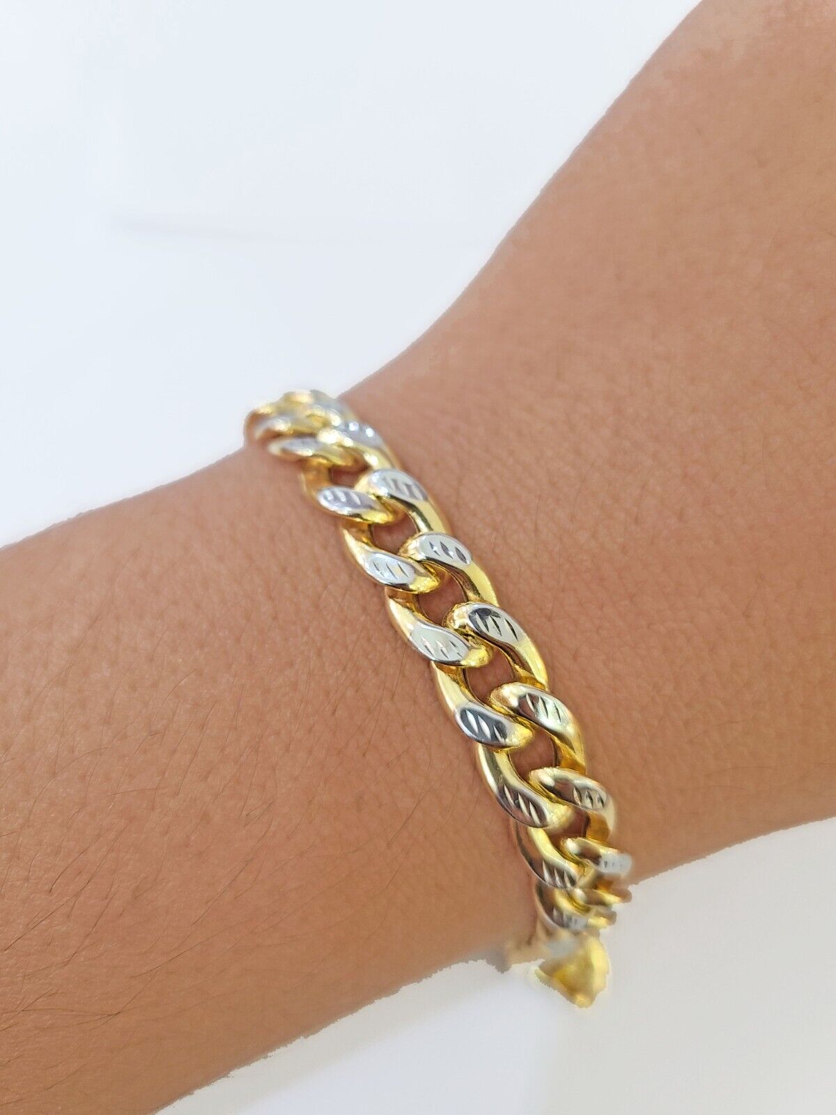 10K Yellow Gold Bracelet Real Cuban Curb Link Diamond Cut 10mm 8" Inch REAL Gold - GoldenlinQ