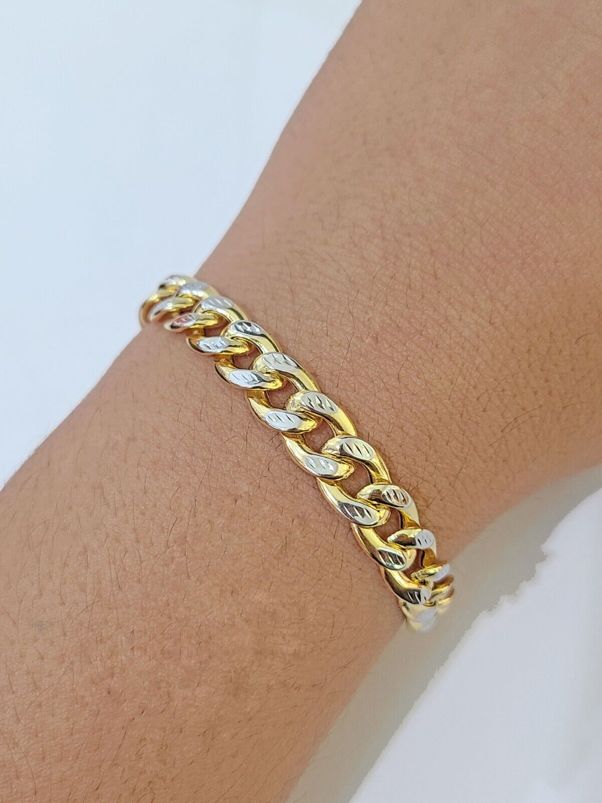 10K Yellow Gold Bracelet Real Cuban Curb Link Diamond Cut 8mm 8" Inch REAL Gold - GoldenlinQ