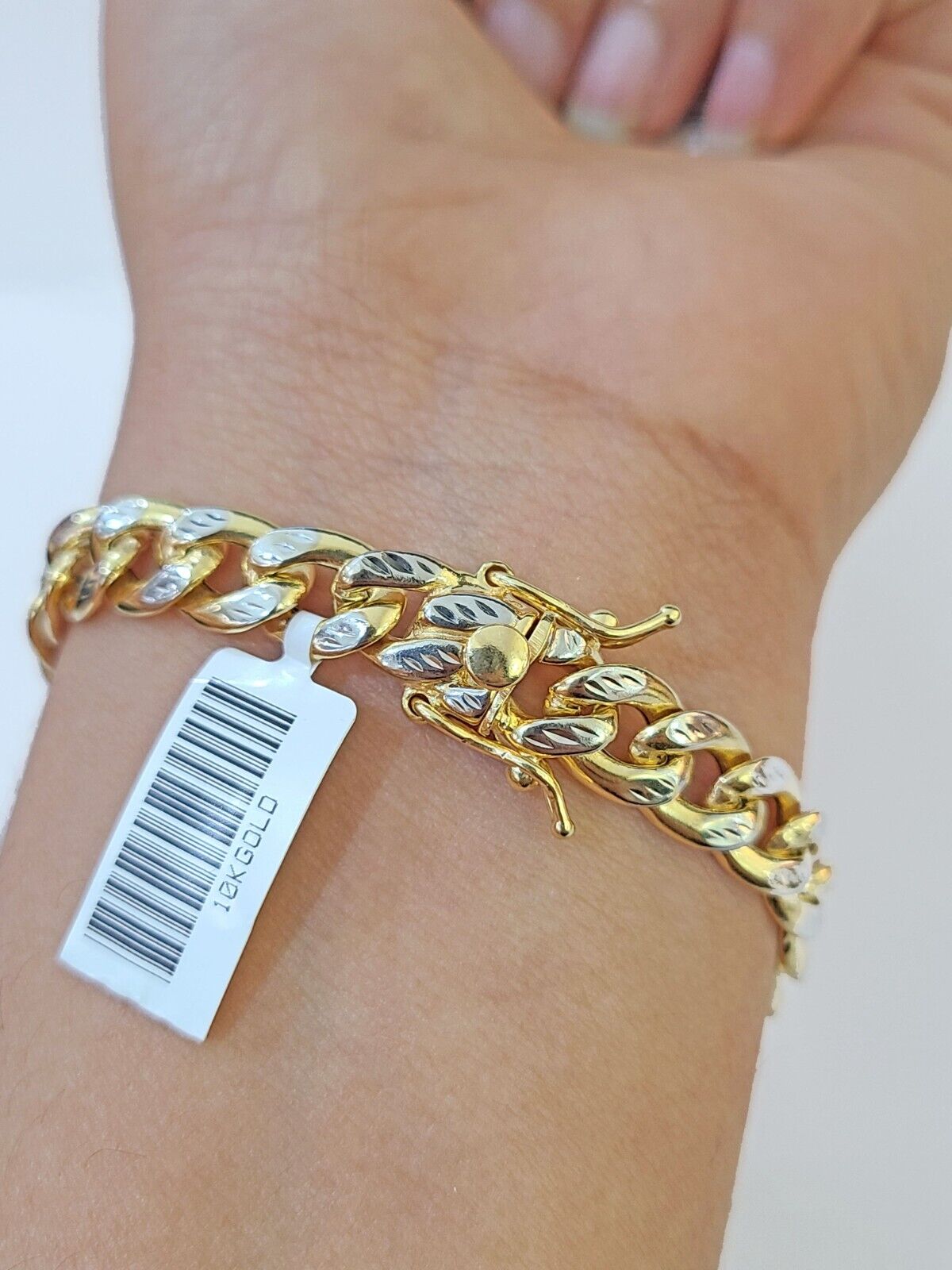 10K Yellow Gold Bracelet Real Cuban Curb Link Diamond Cut 8mm 8" Inch REAL Gold - GoldenlinQ