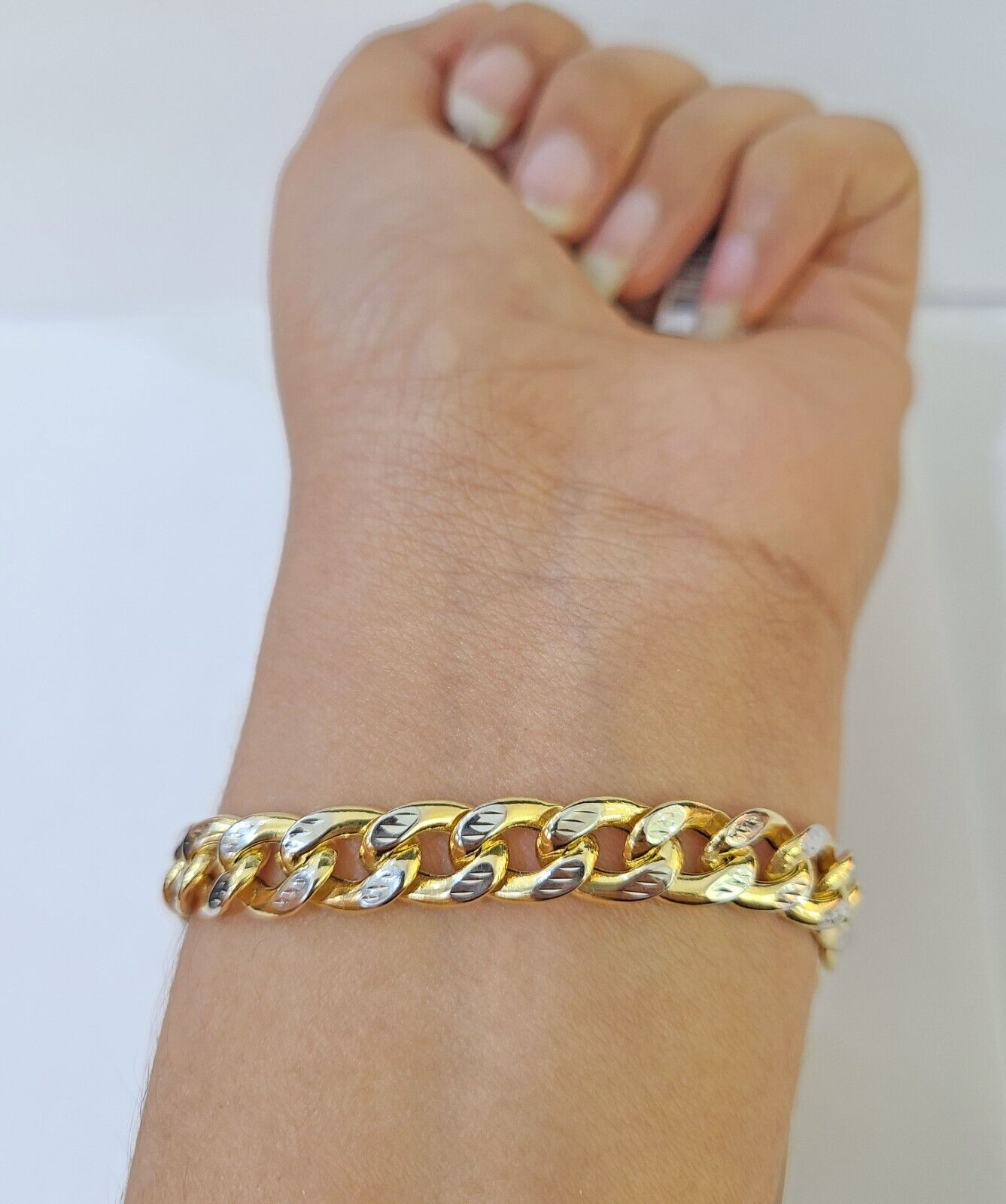 10K Yellow Gold Bracelet Real Cuban Curb Link Diamond Cut 8mm 8" Inch REAL Gold - GoldenlinQ