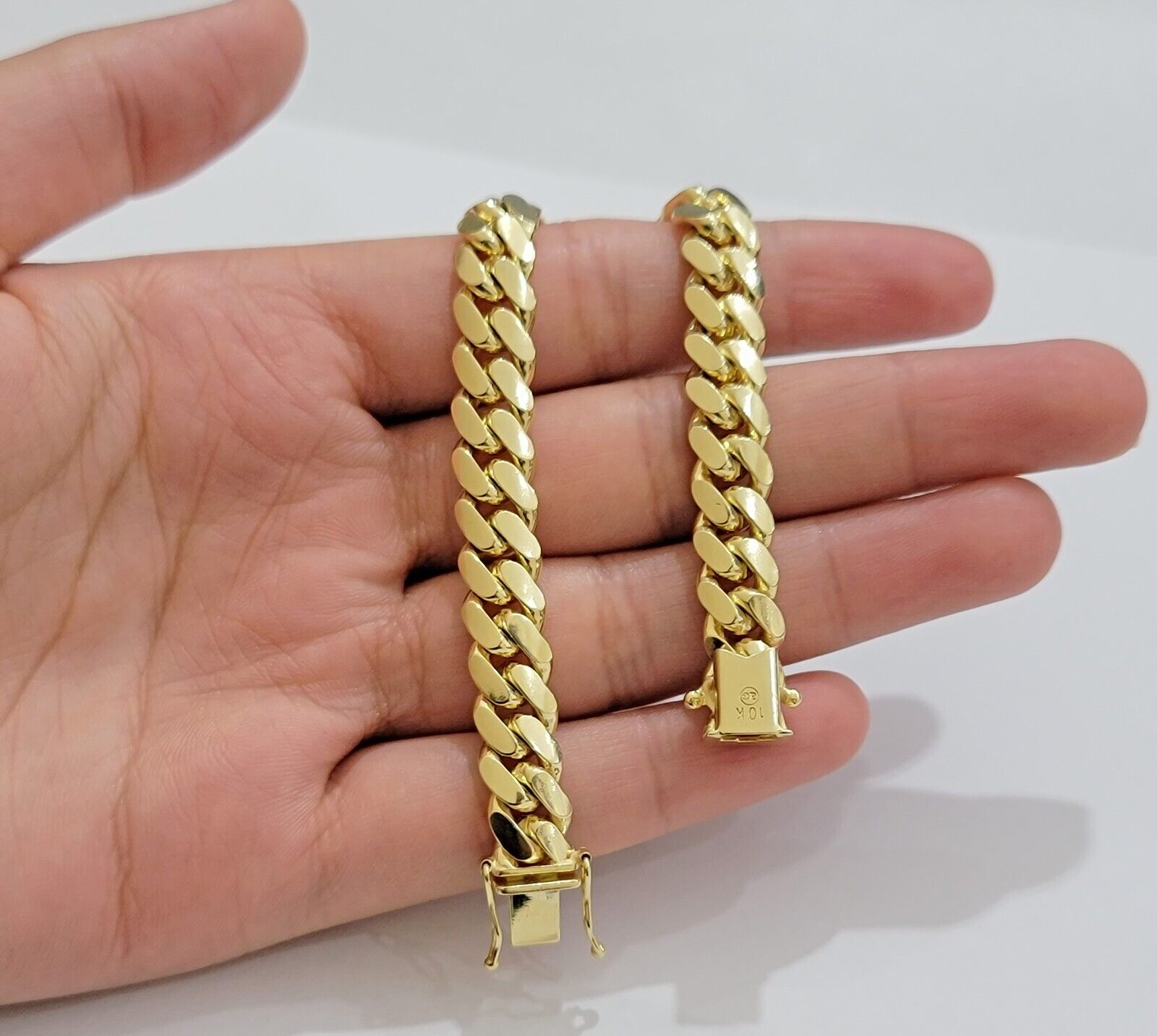 10k Yellow Gold Bracelet Solid Miami Cuban Link 9mm 8" Box Clasp, Real 10kt Men - GoldenlinQ