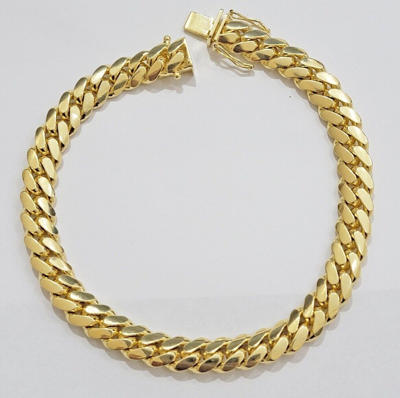10k Yellow Gold Bracelet Solid Miami Cuban Link 9mm 8" Box Clasp, Real 10kt Men - GoldenlinQ
