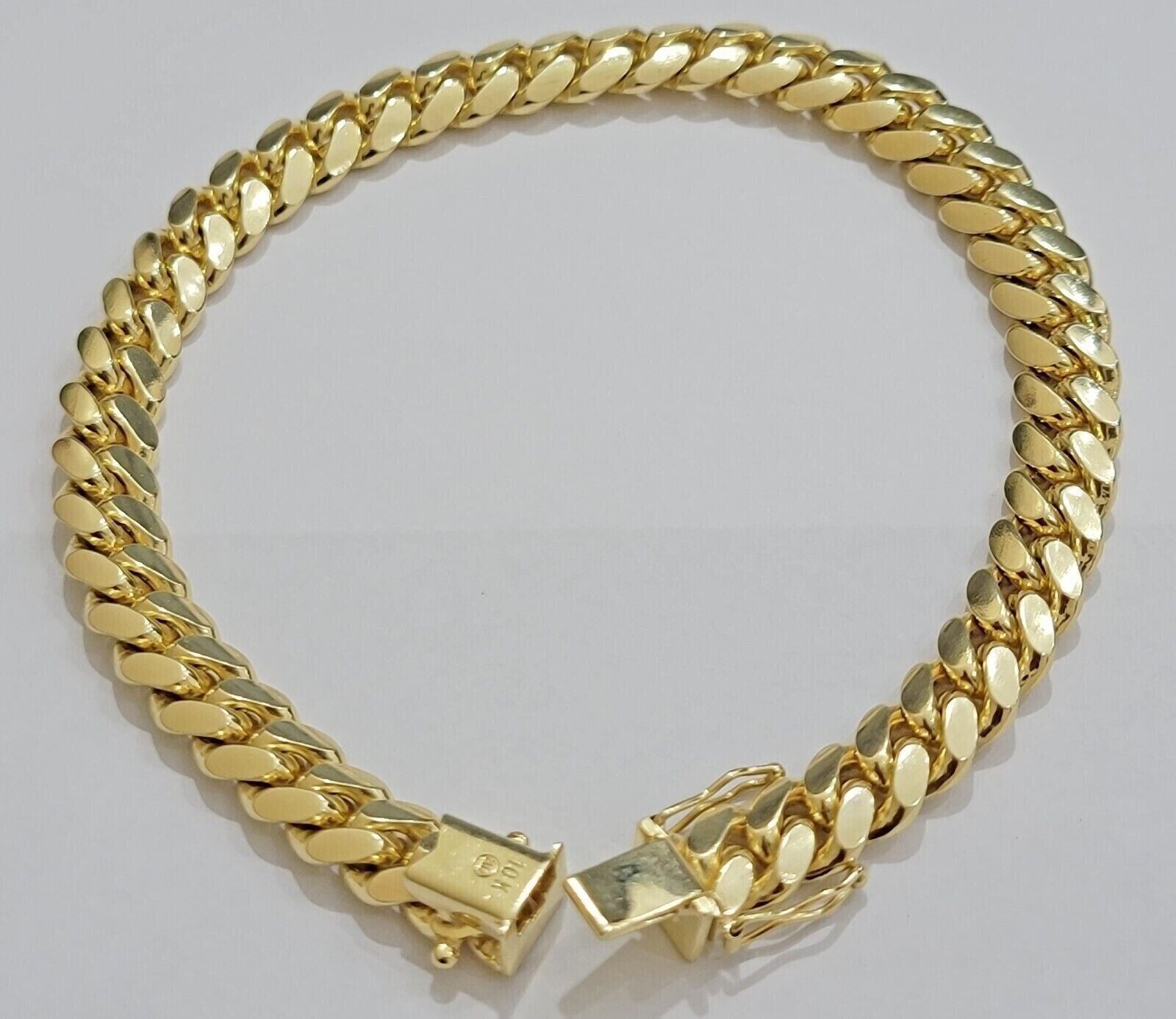 10k Yellow Gold Bracelet Solid Miami Cuban Link 9mm 8" Box Clasp, Real 10kt Men - GoldenlinQ